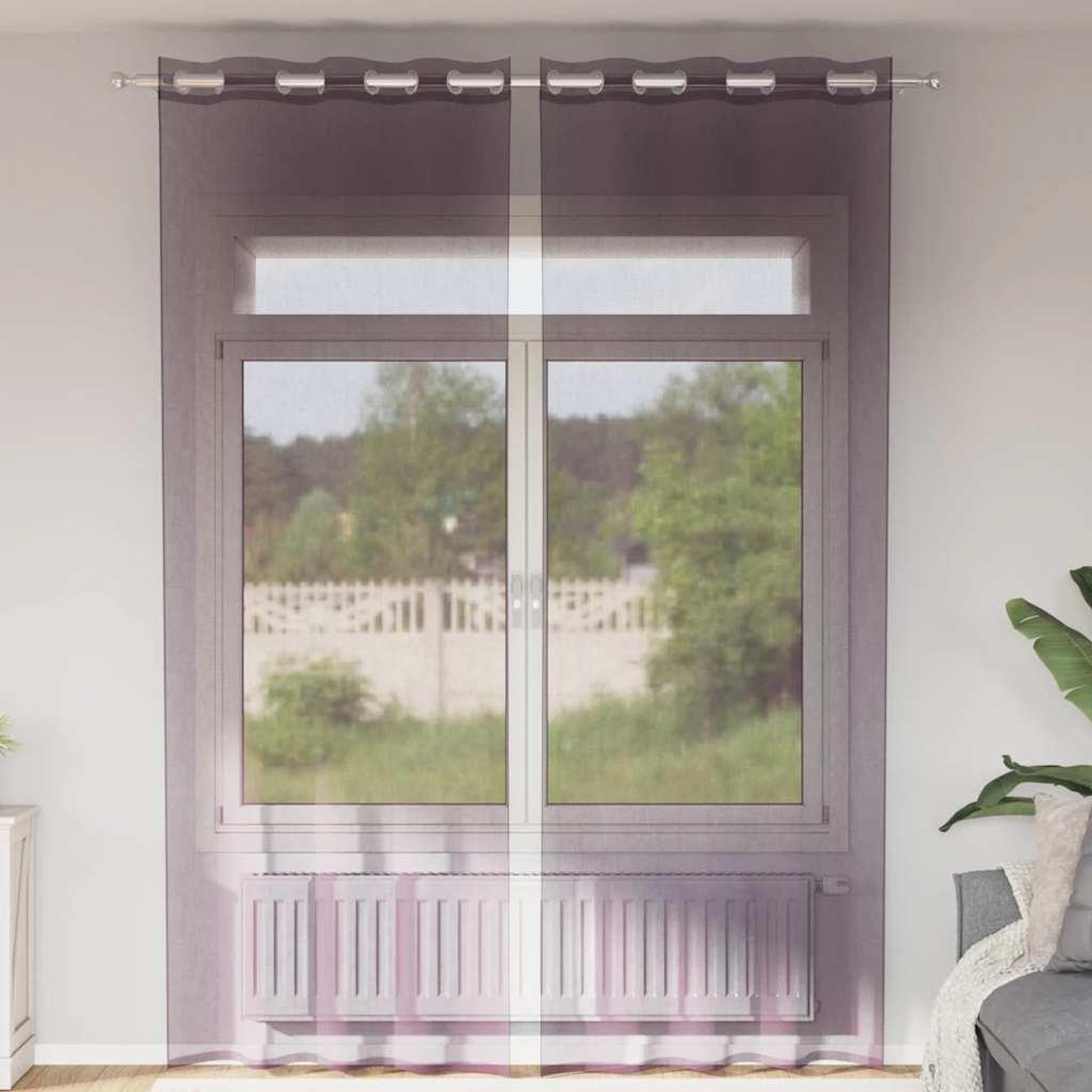 Voir la diapositive 1 : VIDAXL Rideaux en voile avec œillets 2 pcs violet 140x300 cm