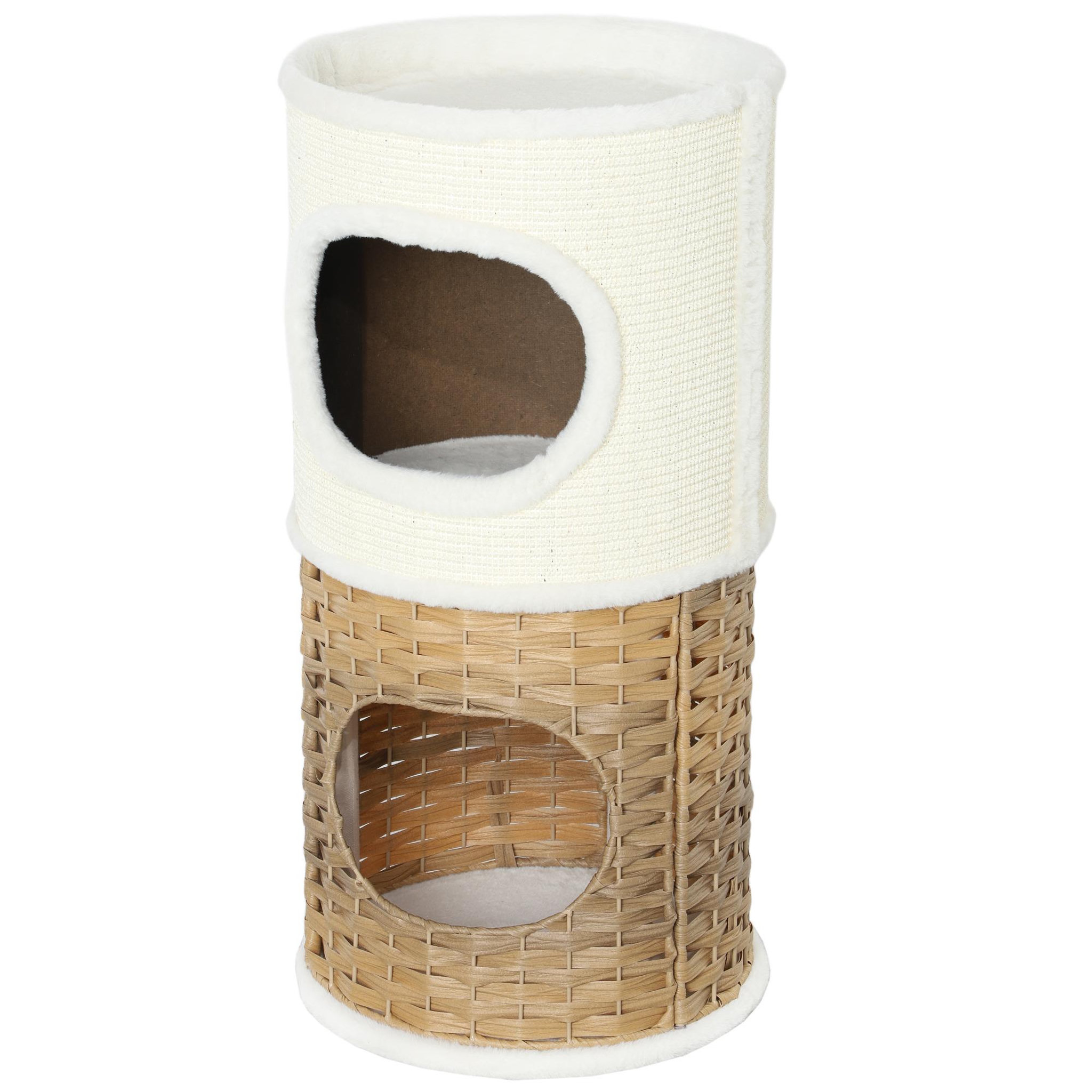 PAWHUT Tour à griffer pour chat 3 niveaux - 2 niches, panier observation- h.75,5 cm - résine tressée sisal
