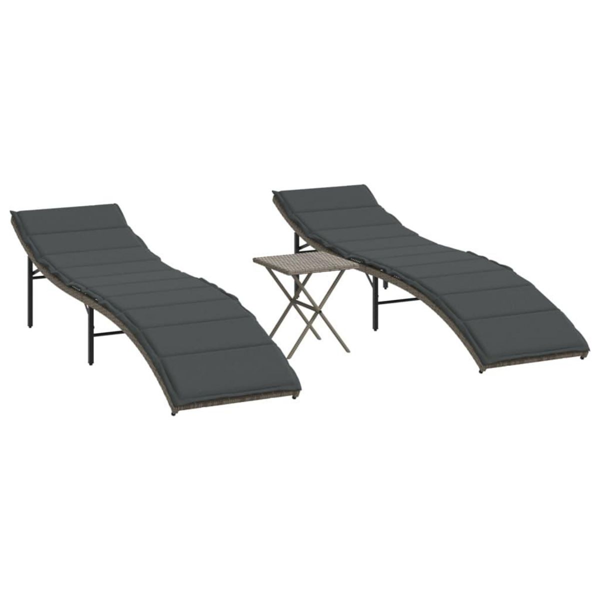 VIDAXL Chaises longues lot de 2 avec table gris resine tressee