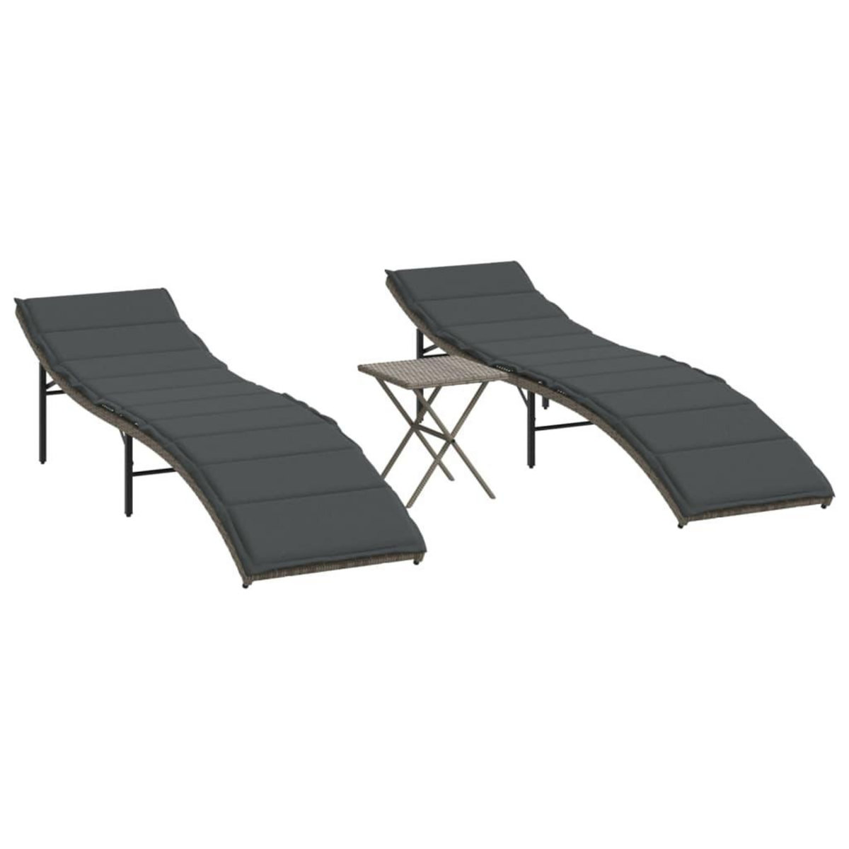 VIDAXL Chaises longues lot de 2 avec table gris resine tressee
