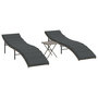 Voir la diapositive 2 : VIDAXL Chaises longues lot de 2 avec table gris resine tressee