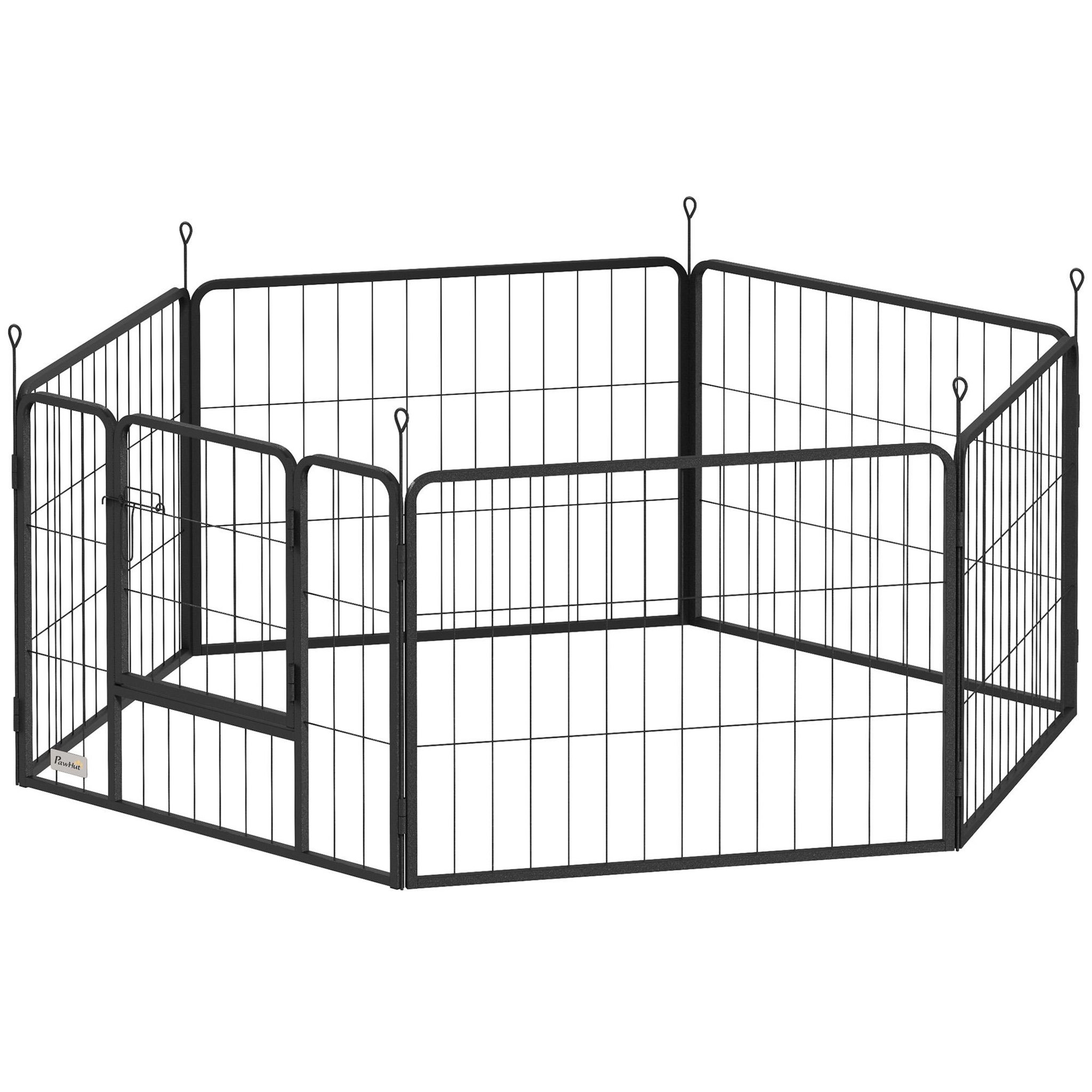 PAWHUT Parc enclos chien modulable pliable 6 panneaux h.60cm porte verrouillable acier époxy noir