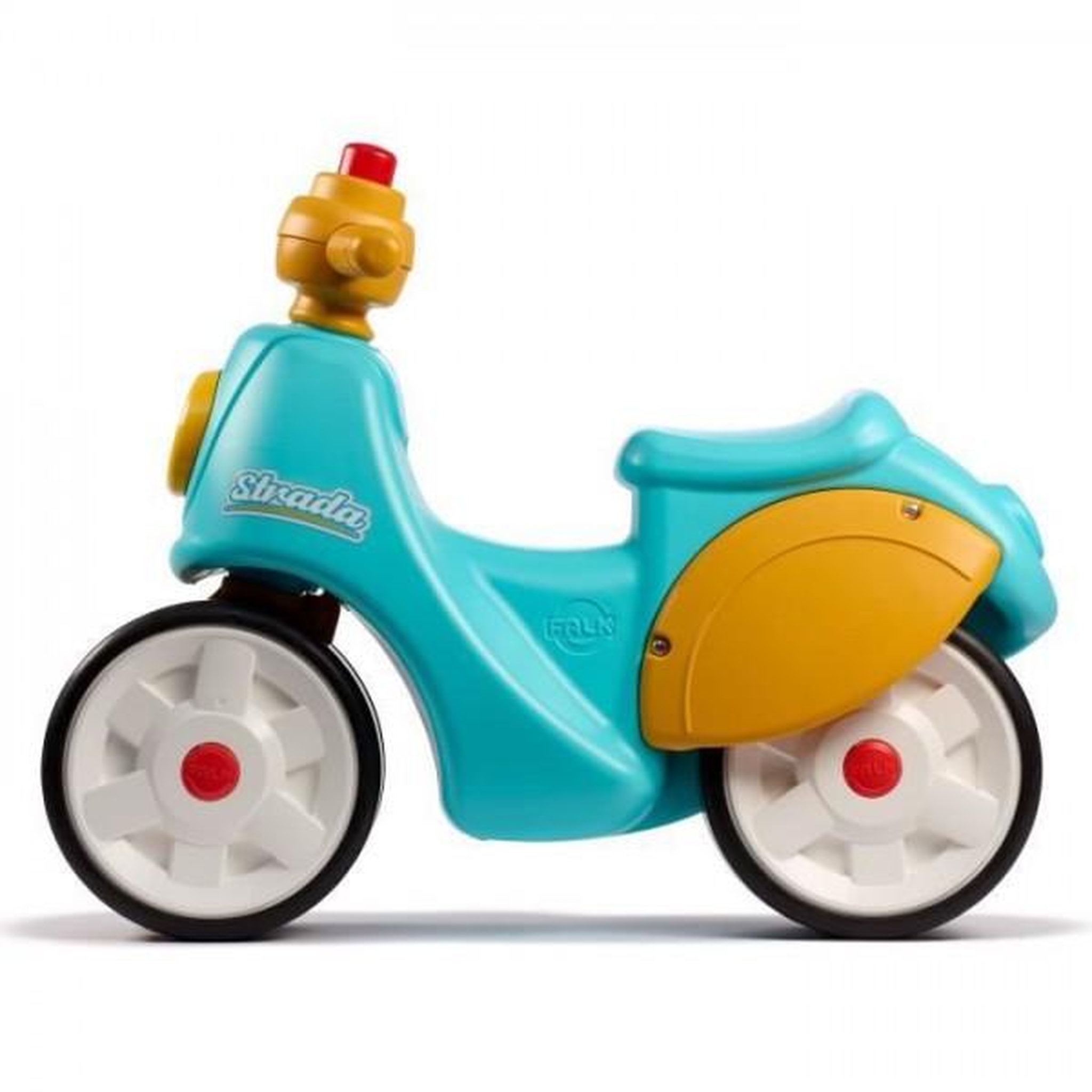 Voir la diapositive 2 : FALK Porteur Trotteur Scooter 1er âge - FALK - Stada - Jaune et bleu - Klaxon manuel - Roues silencieuses - Des 12 mois - 100% Fabriqué en France