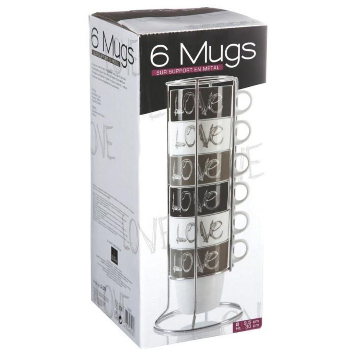 SECRET DE GOURMET Lot de 6 Mugs Avec Rack   Love  26cl Beige