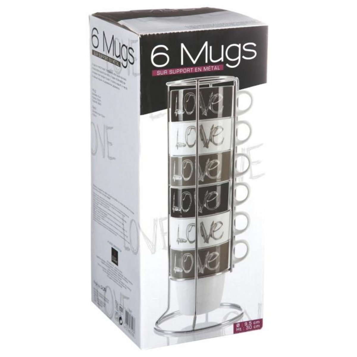 SECRET DE GOURMET Lot de 6 Mugs Avec Rack   Love  26cl Beige