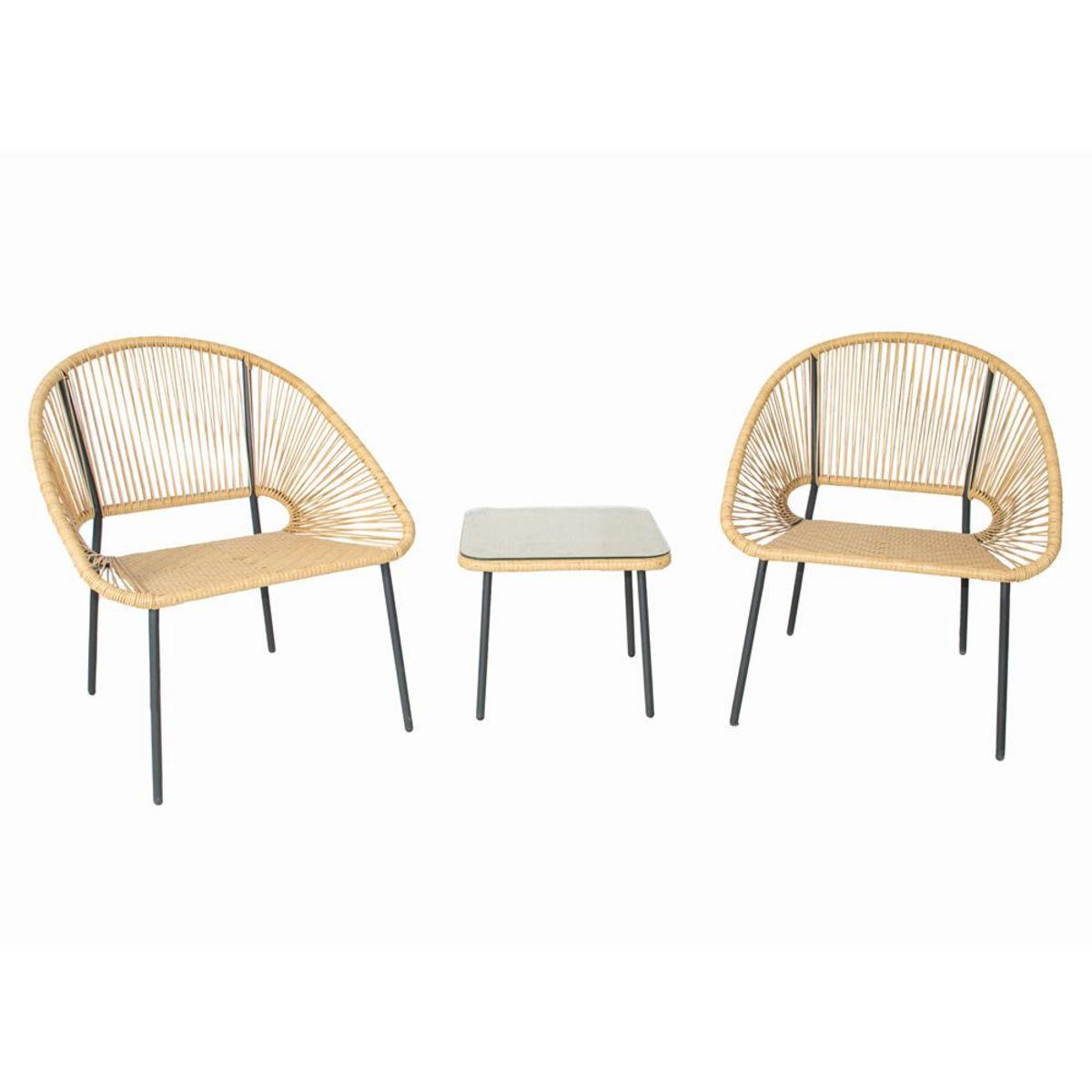 CONCEPT USINE Salon de jardin 2 places avec table naturel ACAPULCO