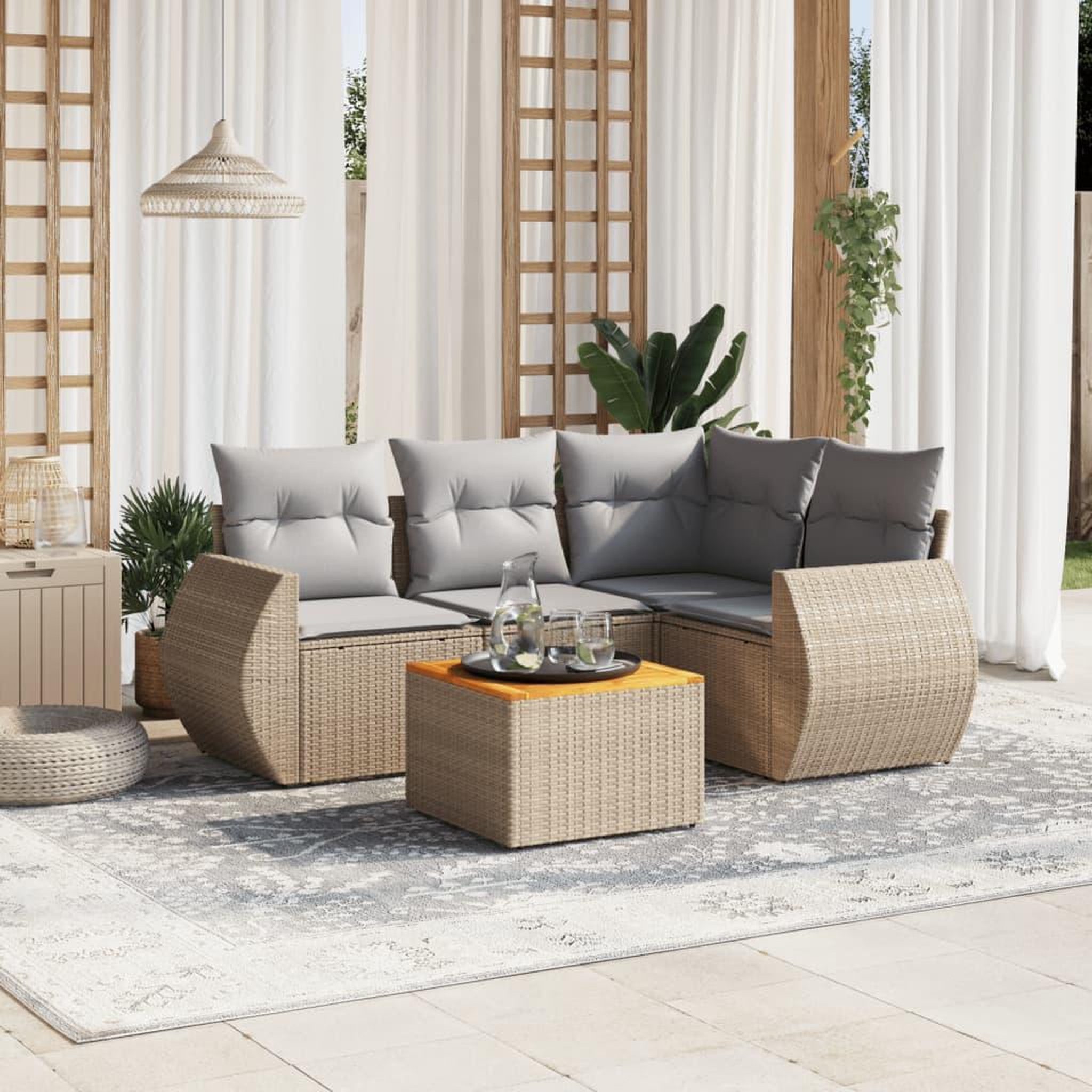 VIDAXL Salon de jardin avec coussins 5 pcs beige resine tressee