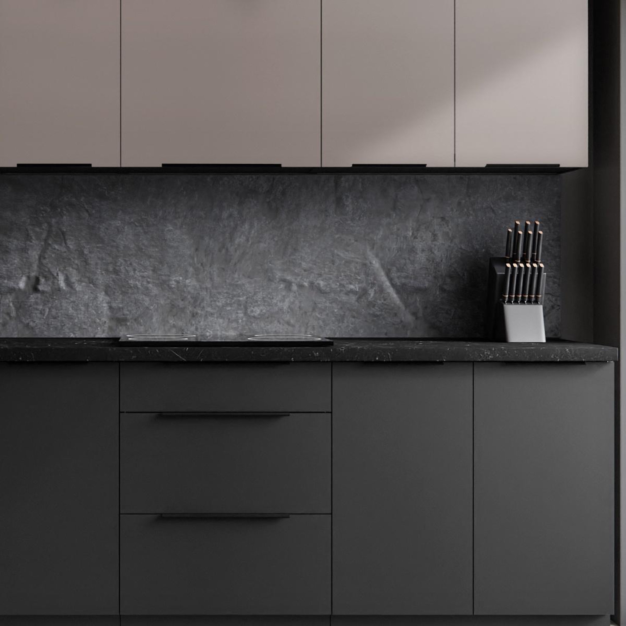 Voir la diapositive 4 : JLC KREATION Cuisine complète moderne noir et beige 260cm MAO
