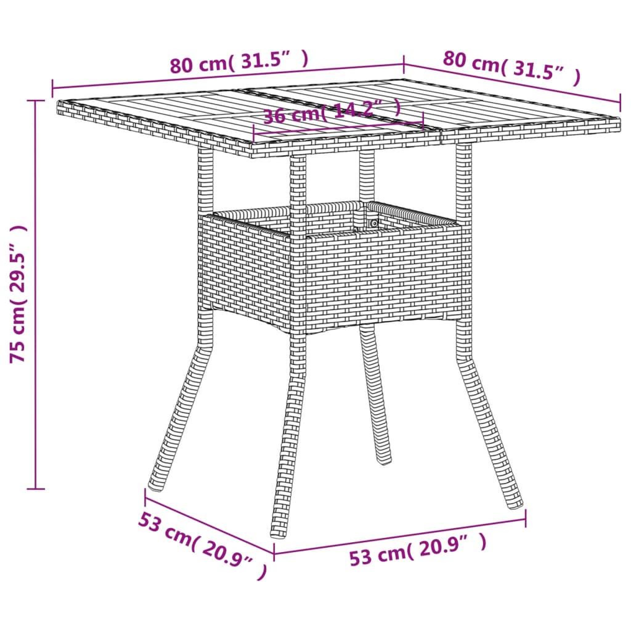Voir la diapositive 6 : VIDAXL Table de jardin beige 80x80x75 cm resine tressee et bois acacia