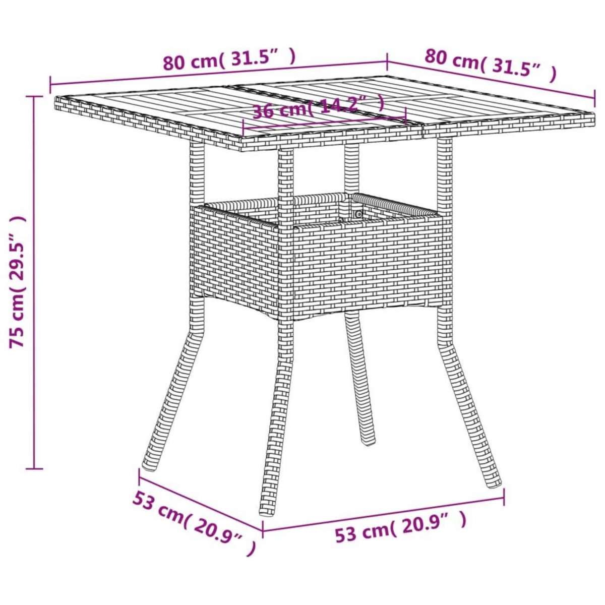 VIDAXL Table de jardin beige 80x80x75 cm resine tressee et bois acacia