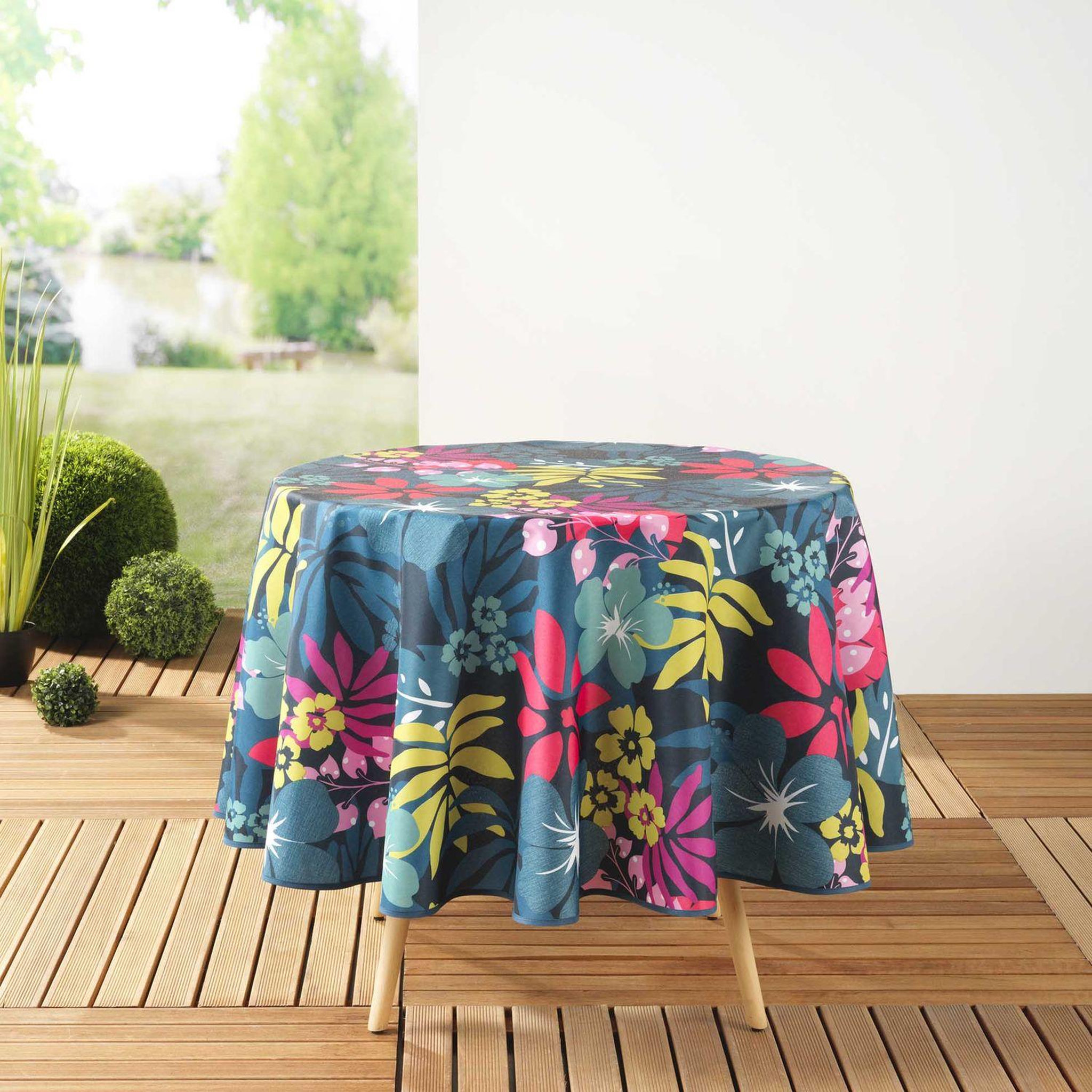 Voir la diapositive 3 : Douceur d'Intérieur Nappe ronde antitache Java - Diam. 180 cm - Bleu