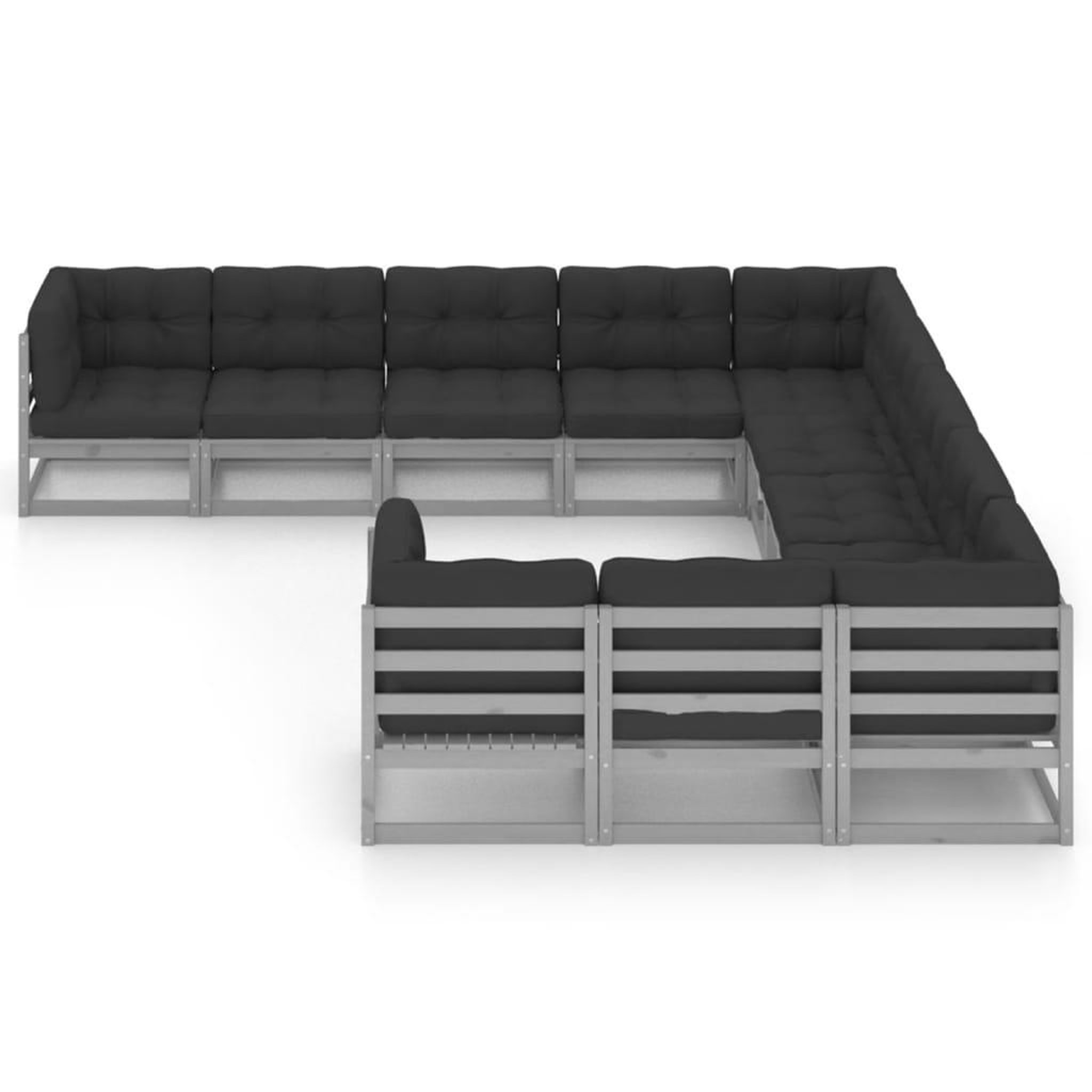 Voir la diapositive 2 : VIDAXL Salon de jardin 11 pcs avec coussins Gris Bois de pin massif