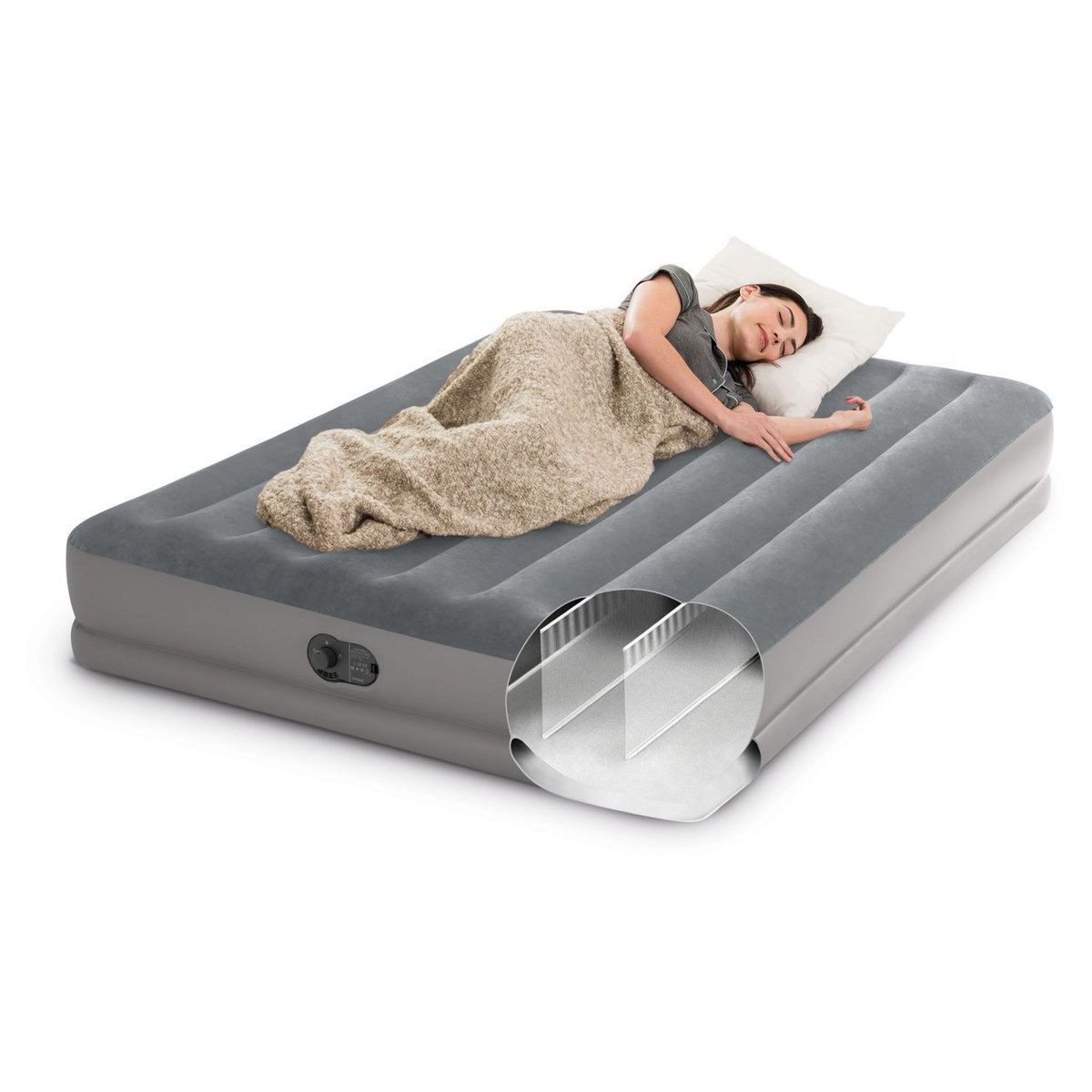 INTEX Matelas gonflable de camping électrique - 2 personnes - 2,03 x 1,52 x 30cm - FLEX PUMP