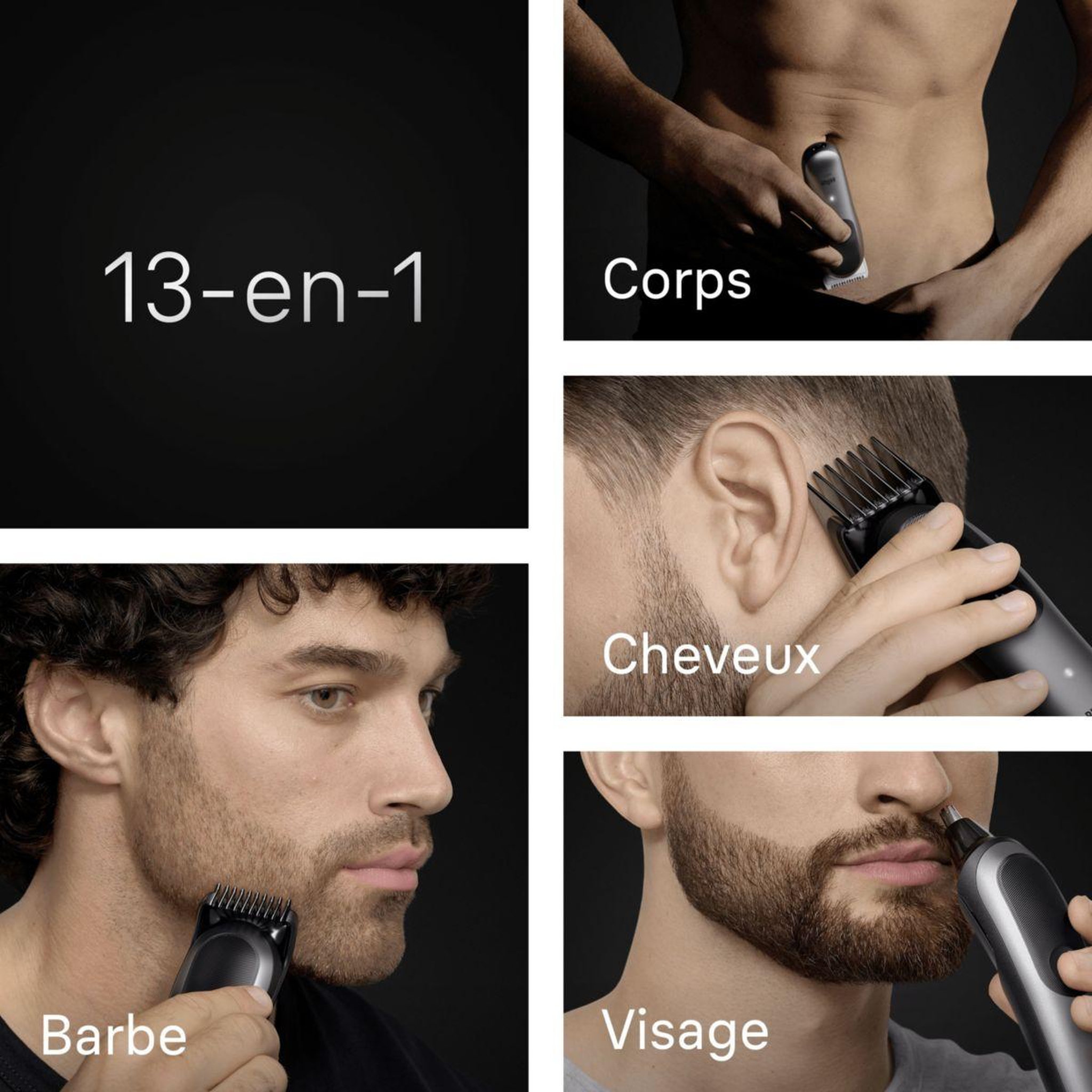 Voir la diapositive 3 : BRAUN Tondeuse multi usages aio7560, 14 hauteurs de coupe, précision 0,5 mm, autonomie 120 mn