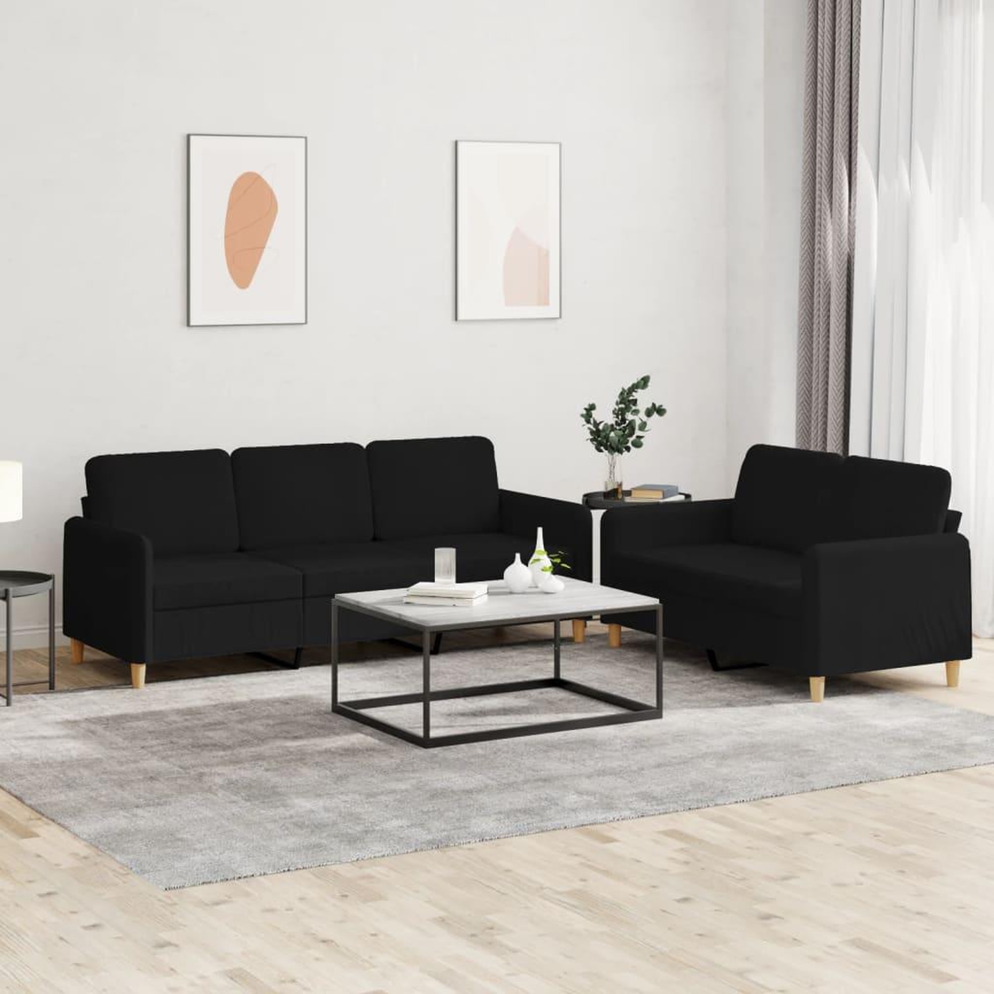 VIDAXL Ensemble de canapes 2 pcs avec coussins Noir Tissu