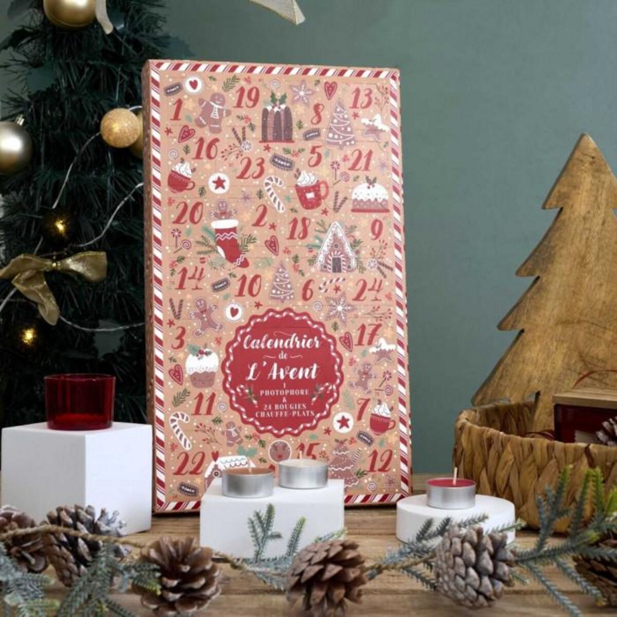 Paris Prix Calendrier de l'Avent Bougies & Photophore  Ginger  37cm Marron
