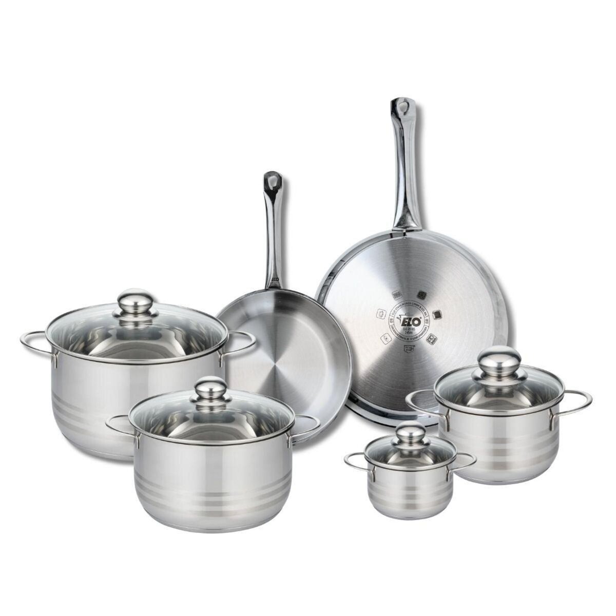ELO Ensemble de 2 Poêles de cuisson 24 et 28 cm et 4 faitouts 12, 16, 20 et 24 cm Elo Profi Brillant