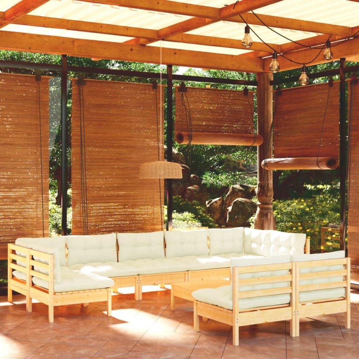 VIDAXL Salon de jardin 10 pcs avec coussins creme Bois de pin massif