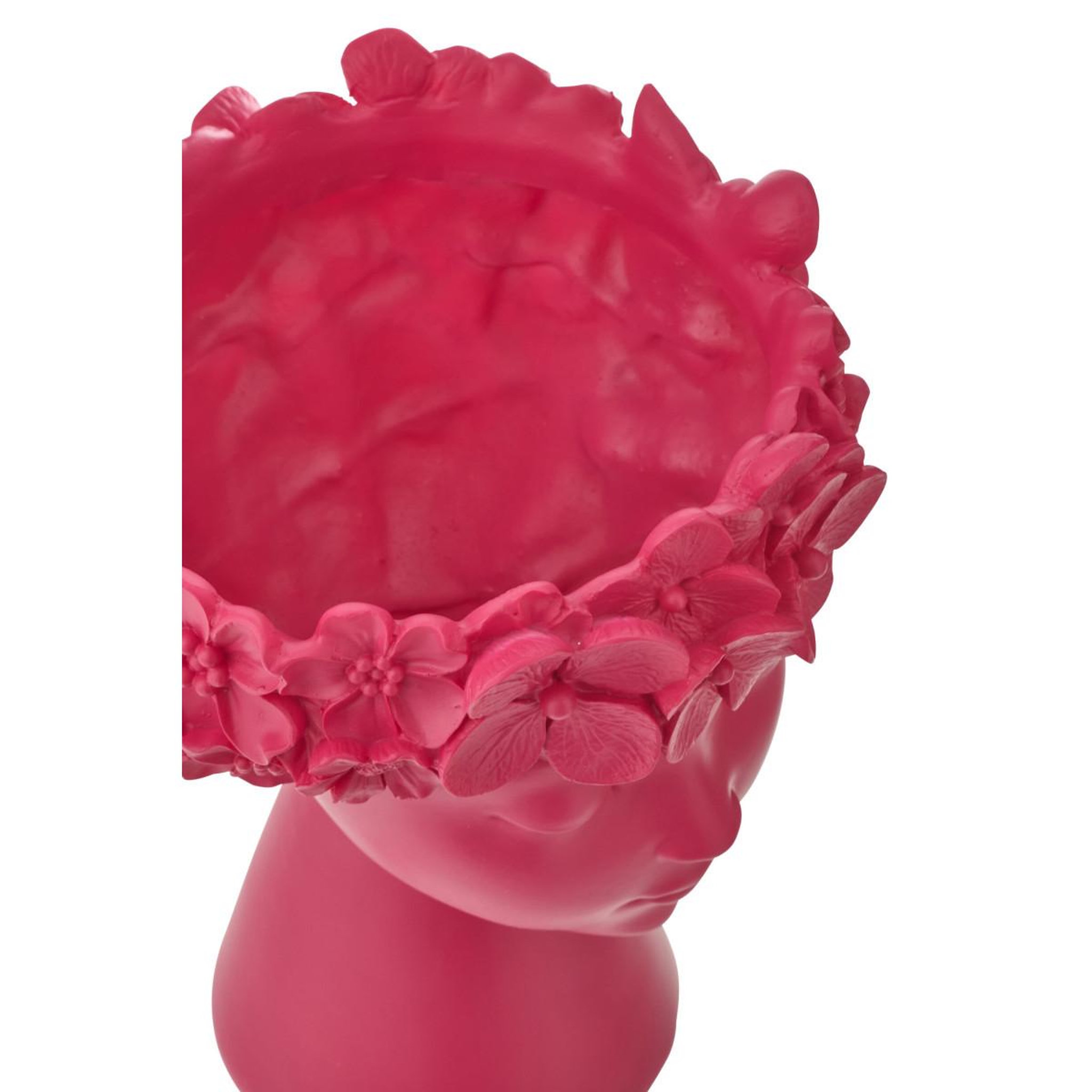 Voir la diapositive 4 : J-LINE Cache-pot tête fleurie  flore  24cm fuchsia