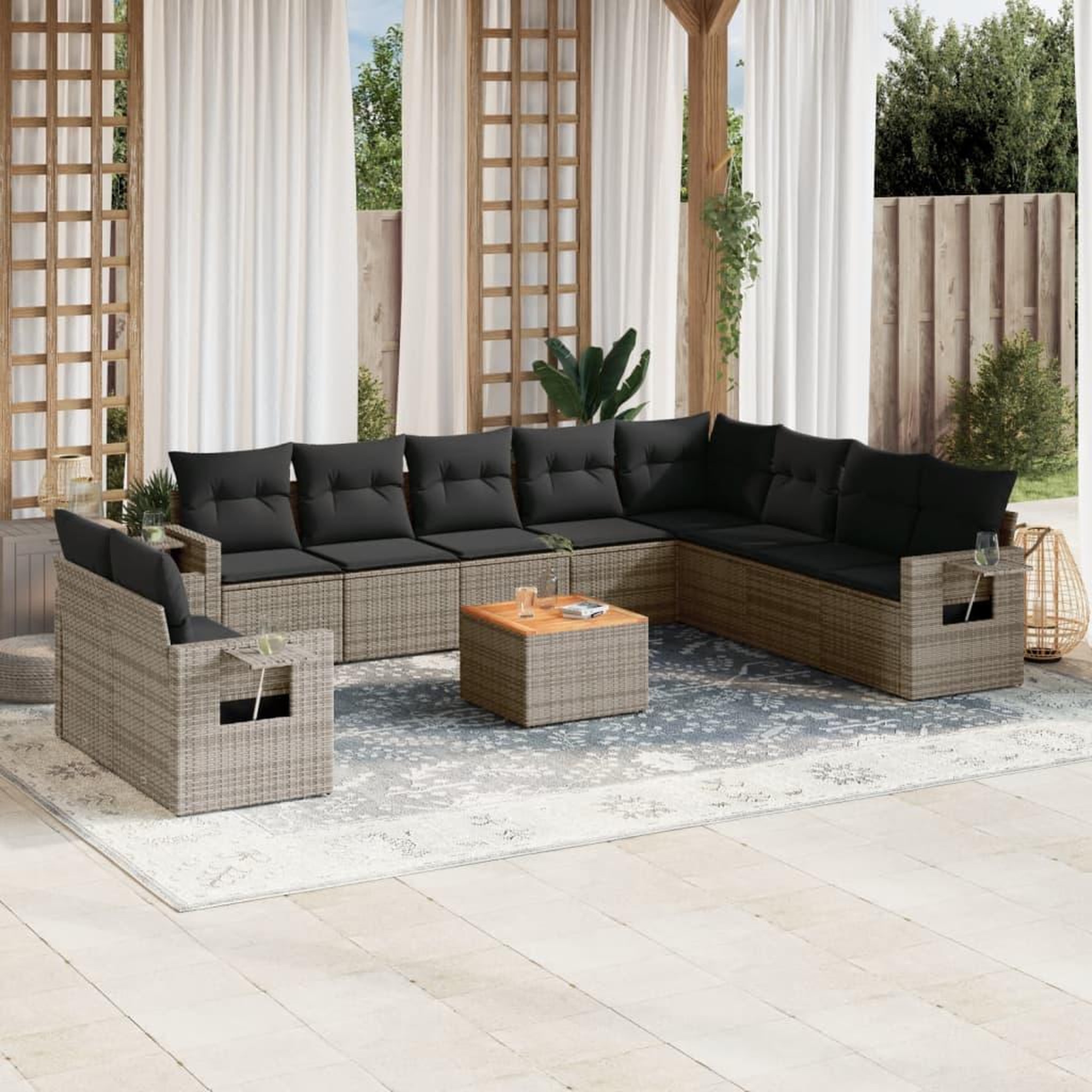 VIDAXL Salon de jardin 11 pcs avec coussins gris resine tressee