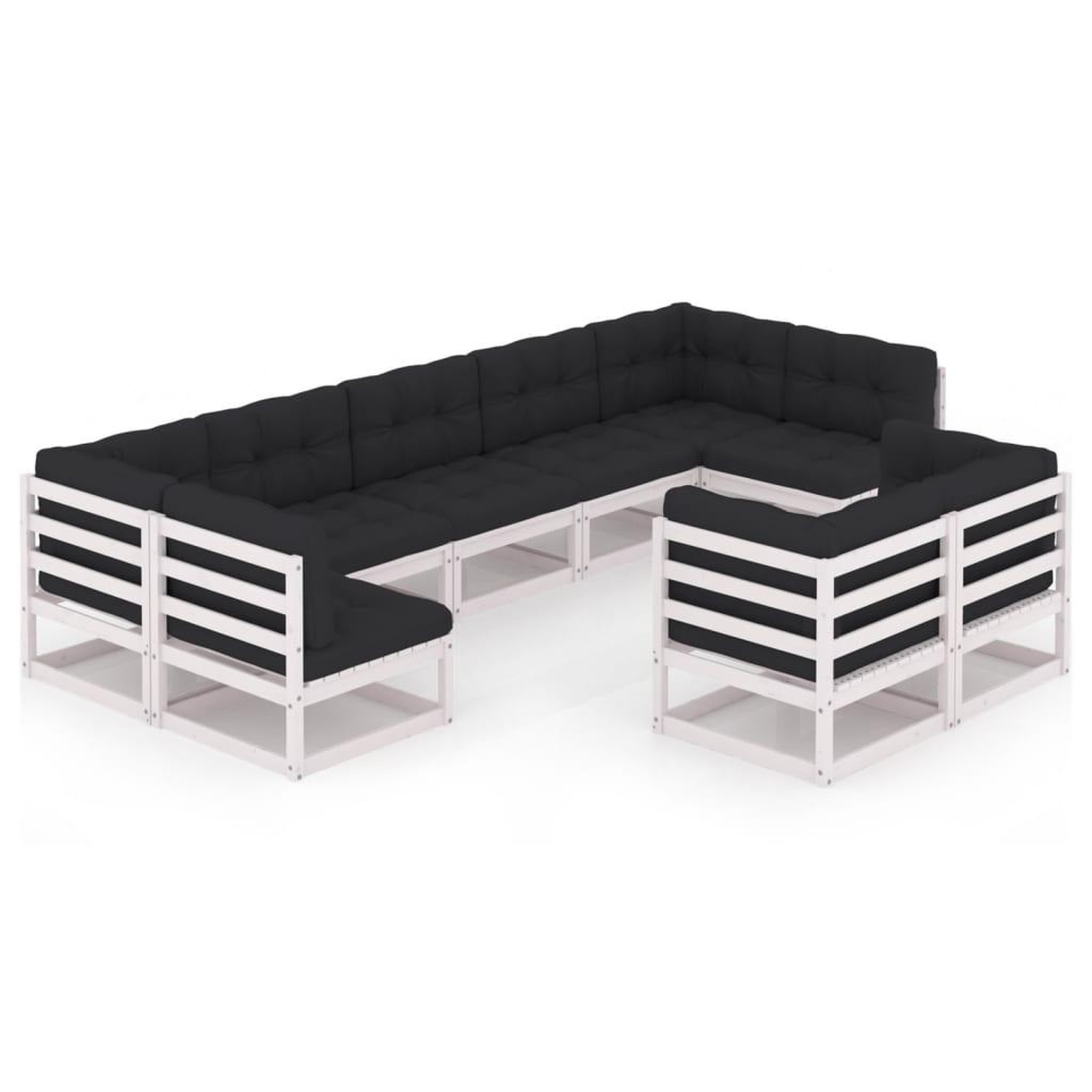 Voir la diapositive 2 : VIDAXL Salon de jardin 9 pcs avec coussins Blanc Bois de pin massif