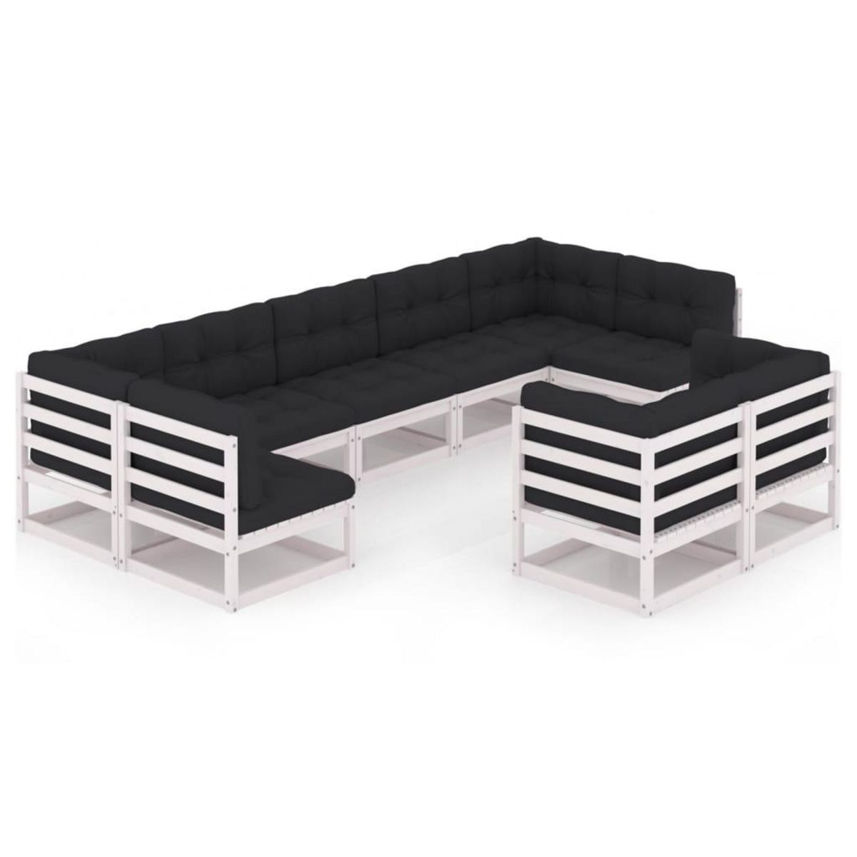 VIDAXL Salon de jardin 9 pcs avec coussins Blanc Bois de pin massif