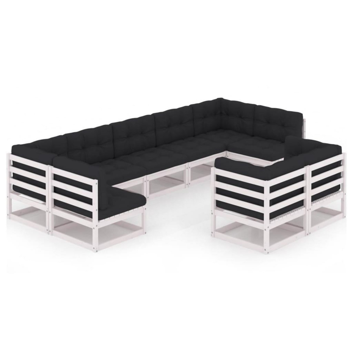 VIDAXL Salon de jardin 9 pcs avec coussins Blanc Bois de pin massif