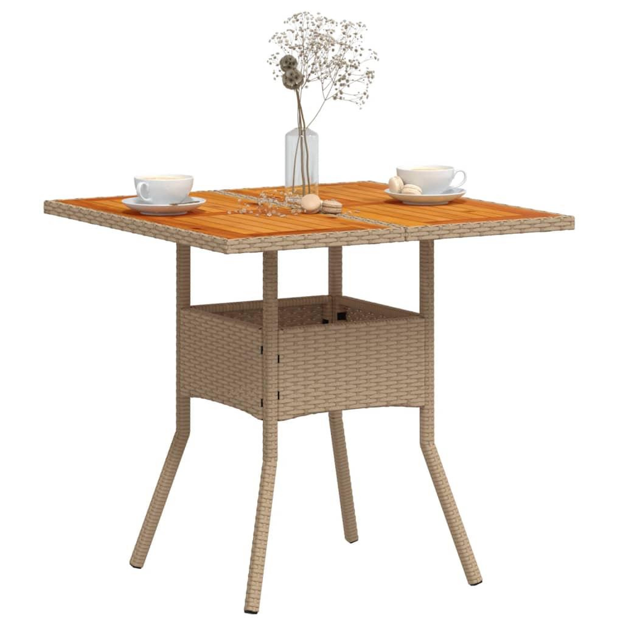Voir la diapositive 4 : VIDAXL Table de jardin beige 80x80x75 cm resine tressee et bois acacia