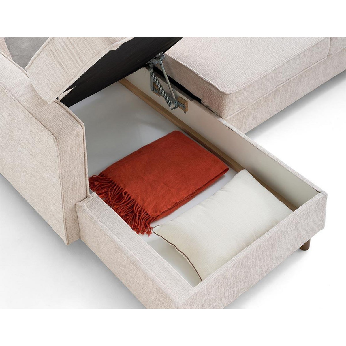LISA DESIGN Jake - canapé panoramique d'angle droit 7 places convertible avec coffre en tissu velours relief