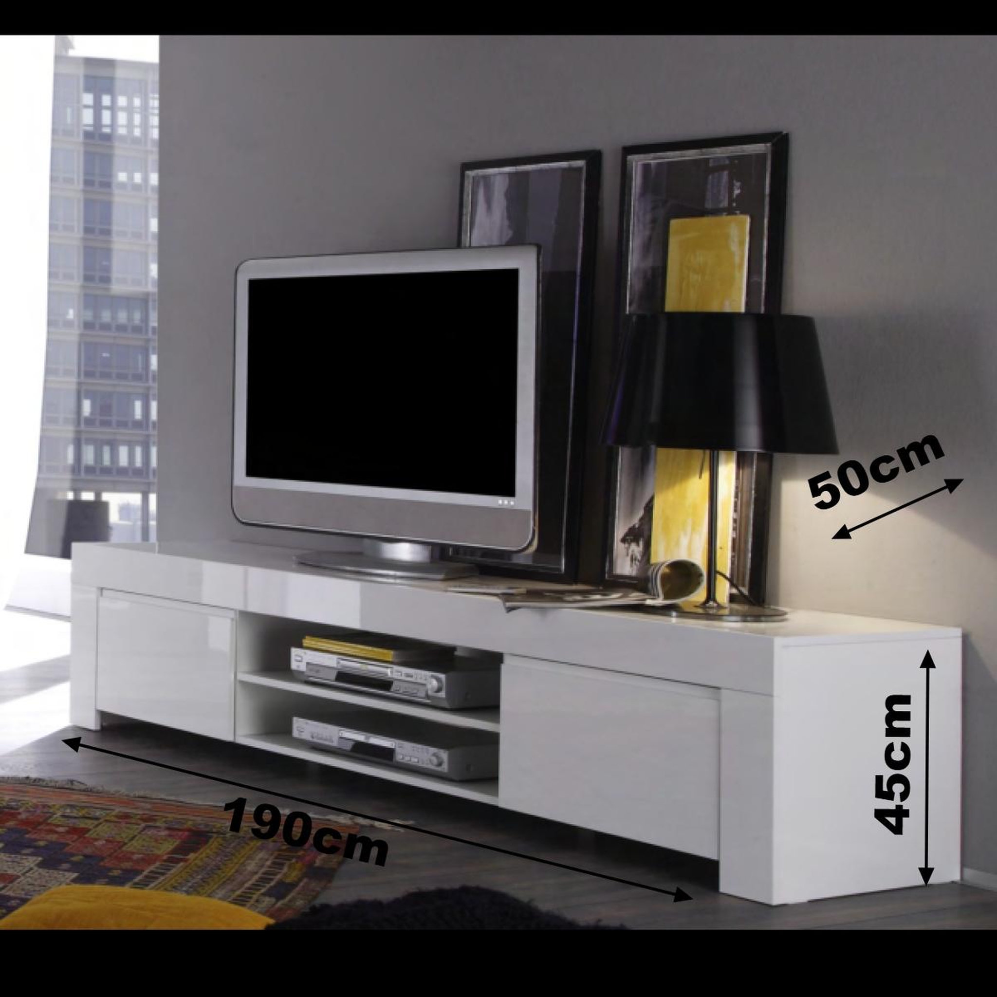 Voir la diapositive 6 : JLC KREATION Meuble tv design laqué blanc 190cm aphodite
