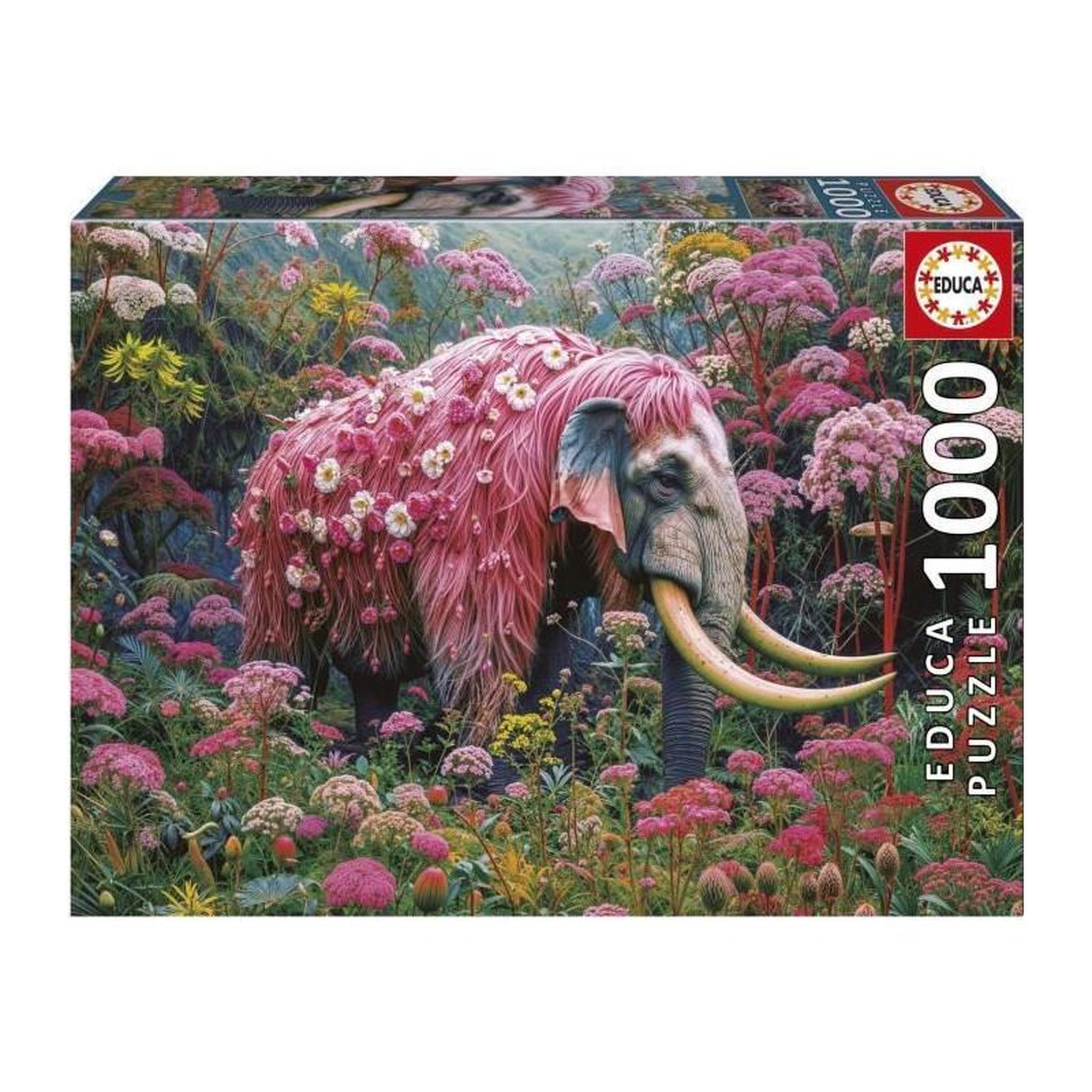 EDUCA Puzzle 1000 pièces – Éléphant fleuri – Illustration animale et florale – 48 x 68 cm – Adulte – Educa