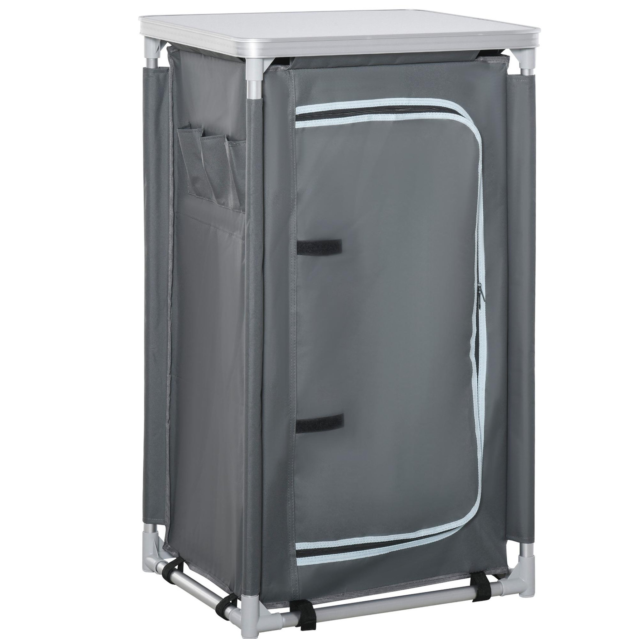 Voir la diapositive 5 : OUTSUNNY Rangement cuisine de camping pliable avec sac transport - 2 étagères - alu polyester gris