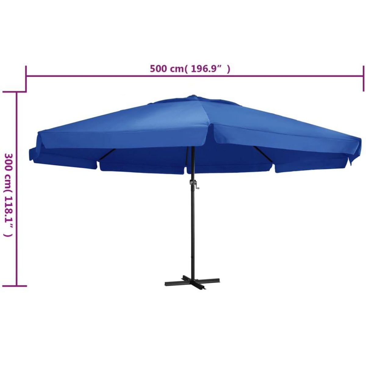 VIDAXL Parasol de jardin avec mat en aluminium 500 cm bleu azure