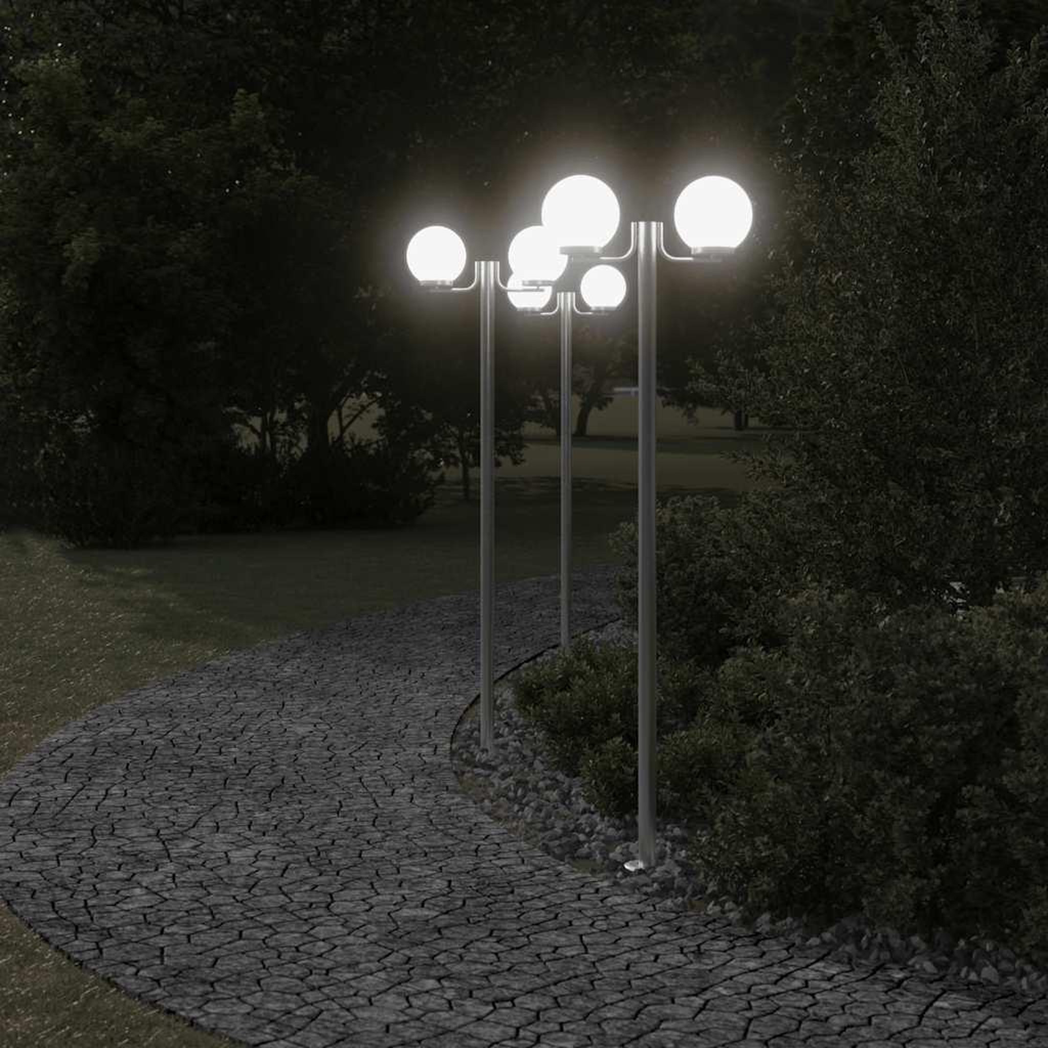 Voir la diapositive 3 : VIDAXL Lampadaires d'exterieur 3 pcs argente 215 cm acier inoxydable