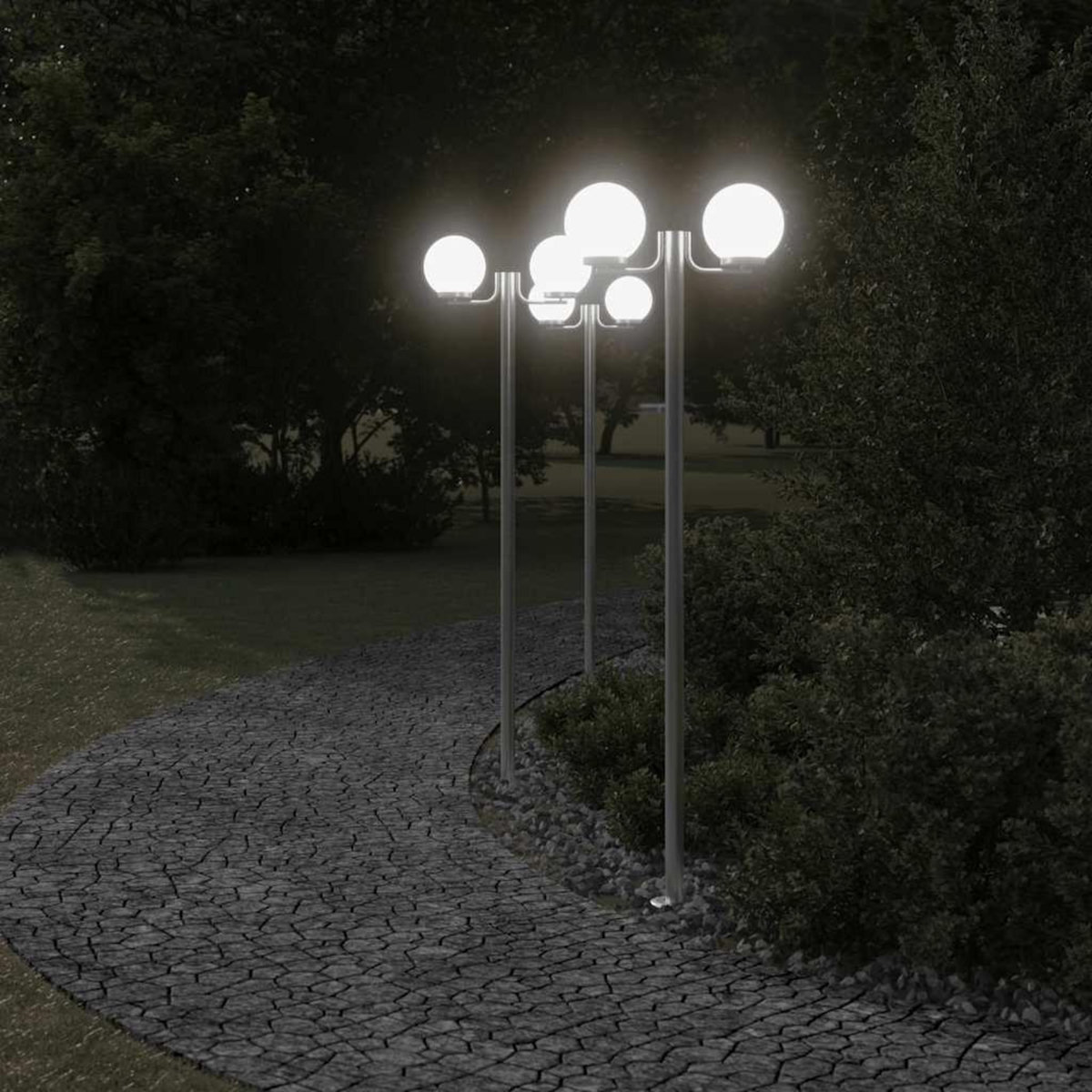 VIDAXL Lampadaires d'exterieur 3 pcs argente 215 cm acier inoxydable