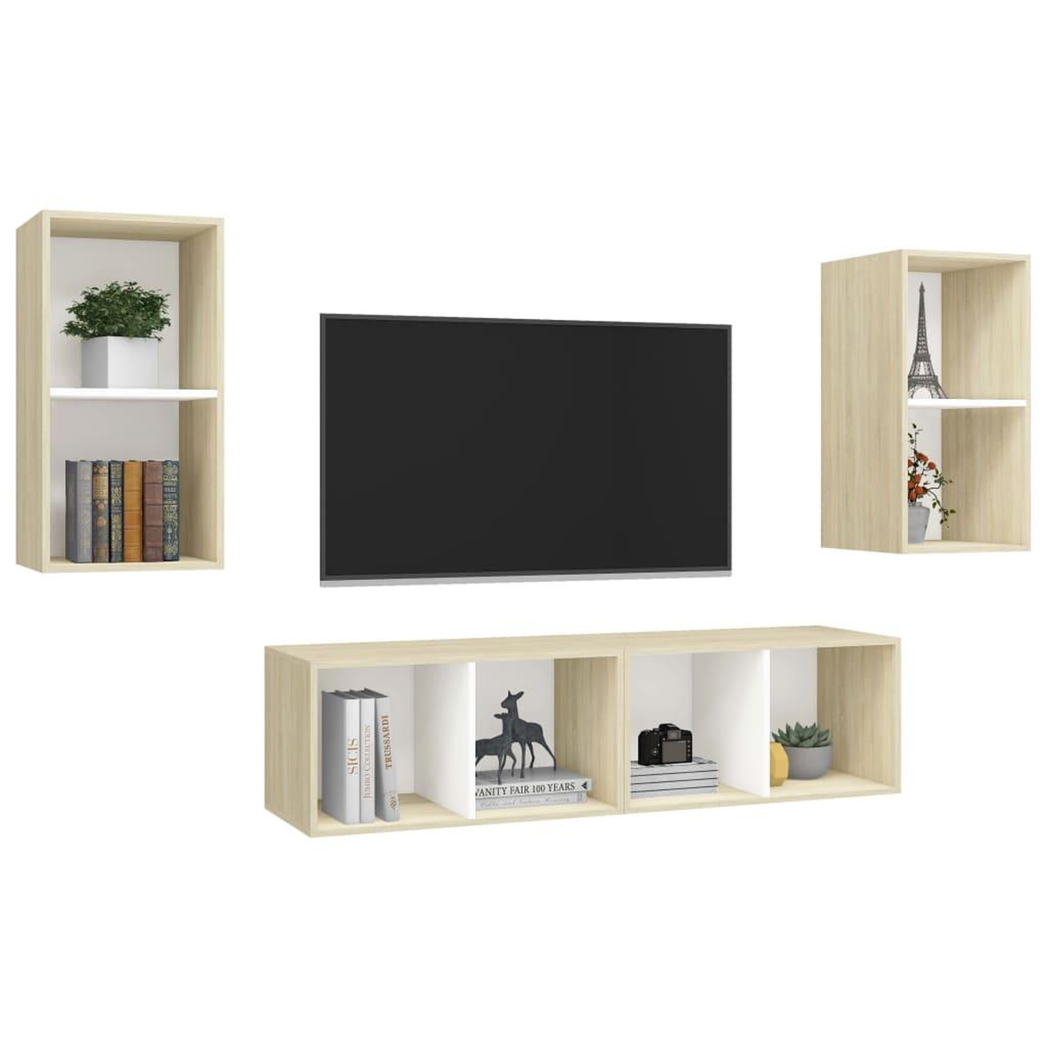 Voir la diapositive 3 : VIDAXL Meubles TV muraux 4 pcs Blanc et chene sonoma Bois d'ingenierie