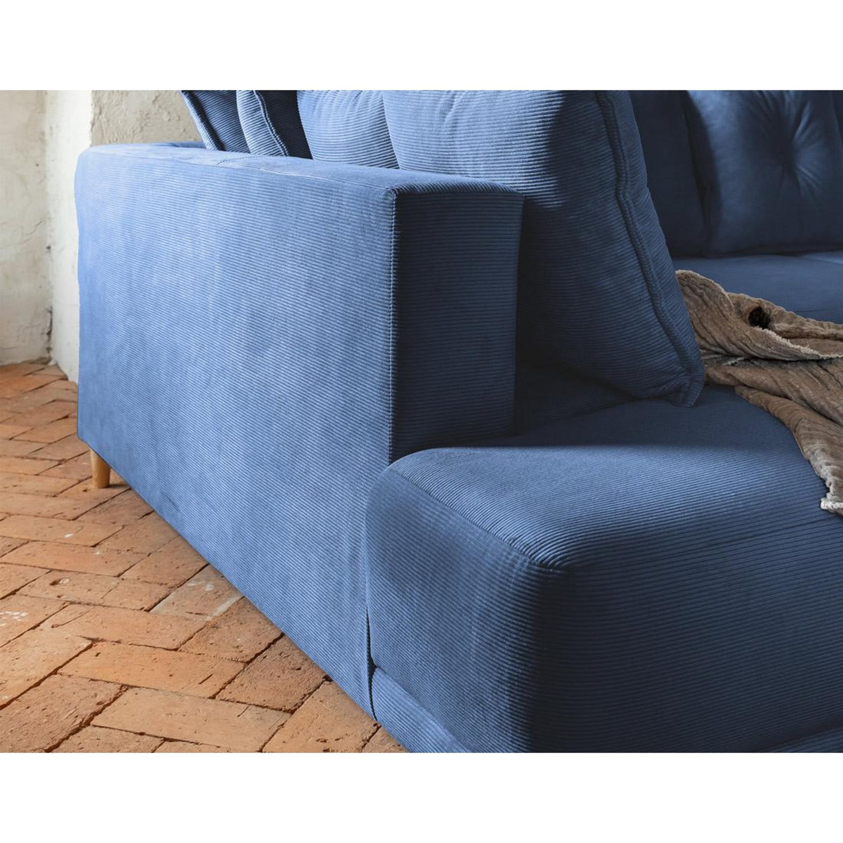 BEST MOBILIER Lena - canapé panoramique d'angle gauche 7 places - convertible avec coffre - en velours côtelé