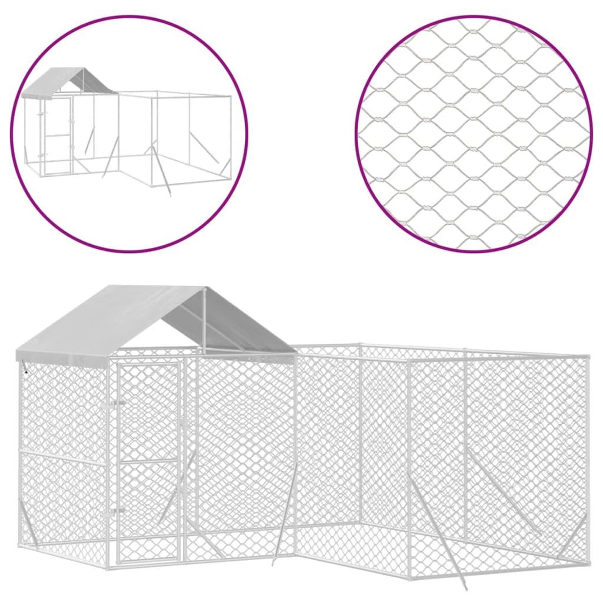 Voir la diapositive 2 : VIDAXL Chenil d'exterieur pour chiens avec toit argente 4x4x2,5 m