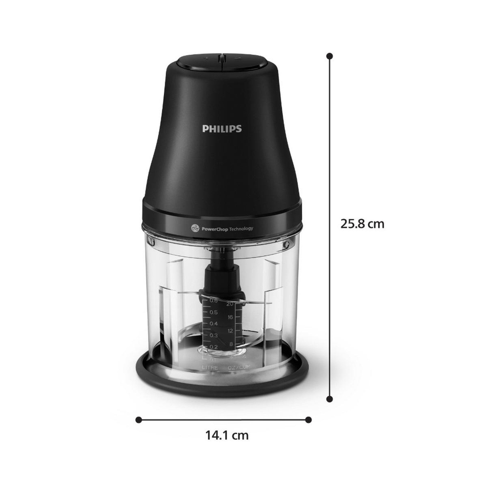 Voir la diapositive 2 : Philips Mini hachoir bol 0.7l 450w noir - HR1501/00