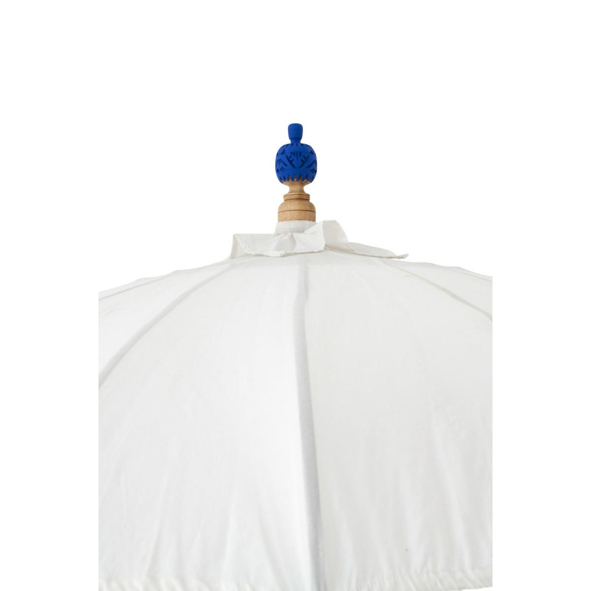 Voir la diapositive 4 : J-LINE Parasol rond à franges  flavie  180cm écru & bleu