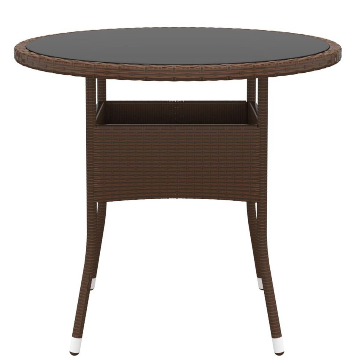 VIDAXL Table de jardin Ø80x75 cm Verre trempe/resine tressee Marron