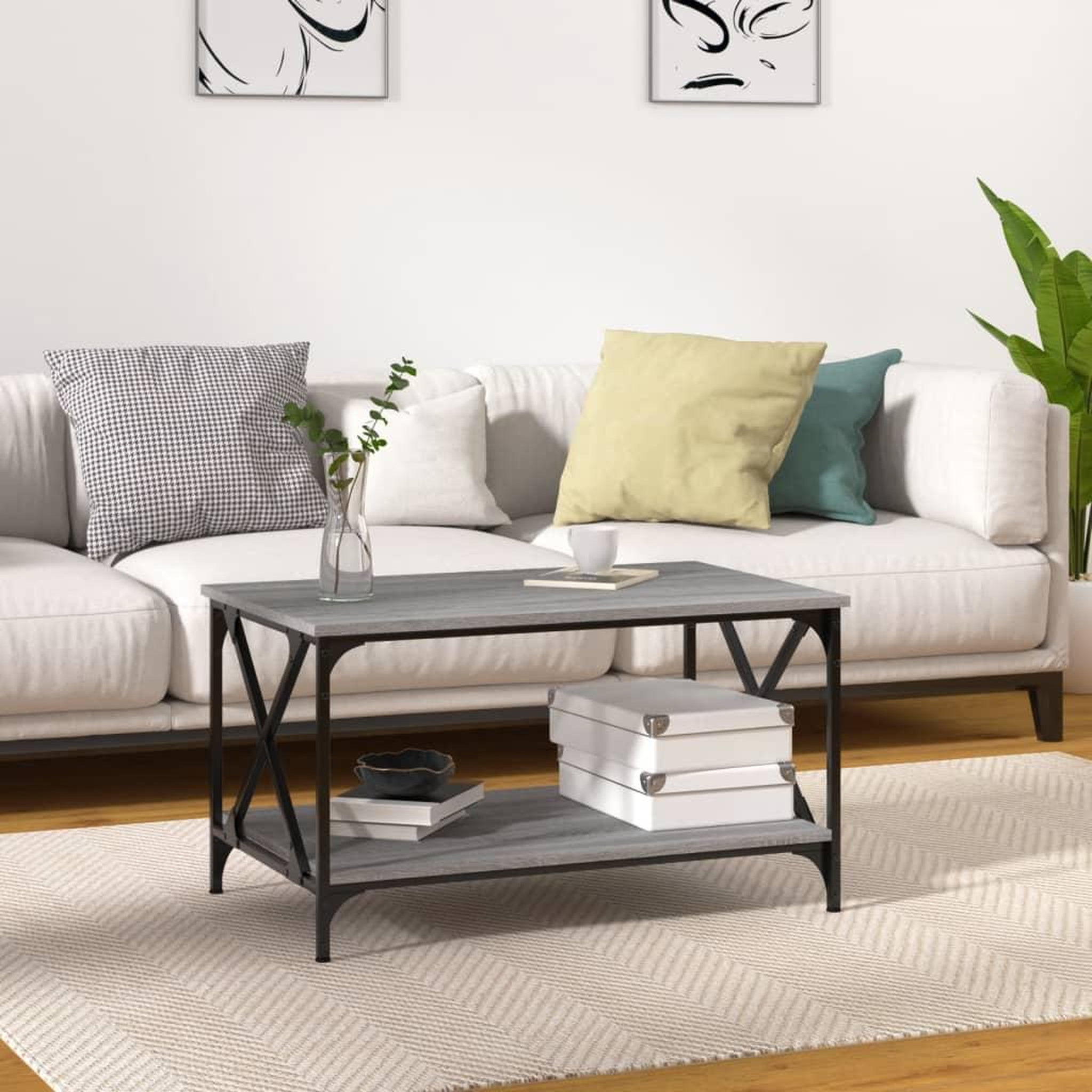 Voir la diapositive 1 : VIDAXL Table basse Sonoma gris 80x50x45 cm Bois d'ingenierie et fer