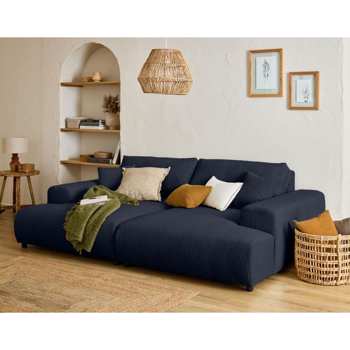 LISA DESIGN Garance - canapé droit 4 places double méridienne - assise profonde - en velours côtelé