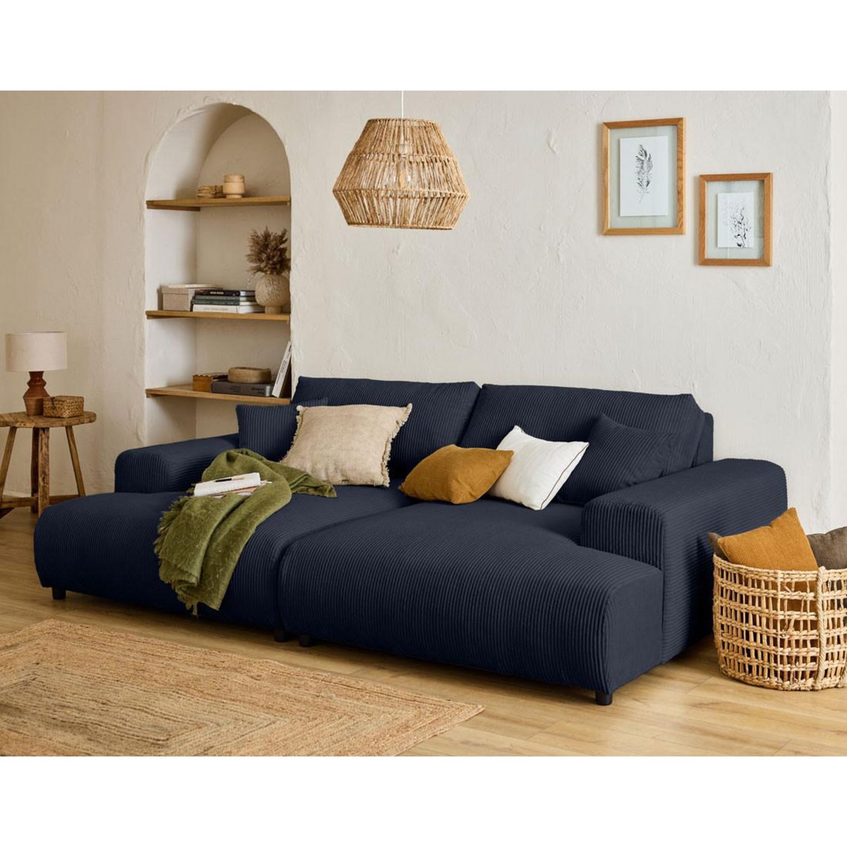 LISA DESIGN Garance - canapé droit 4 places double méridienne - assise profonde - en velours côtelé