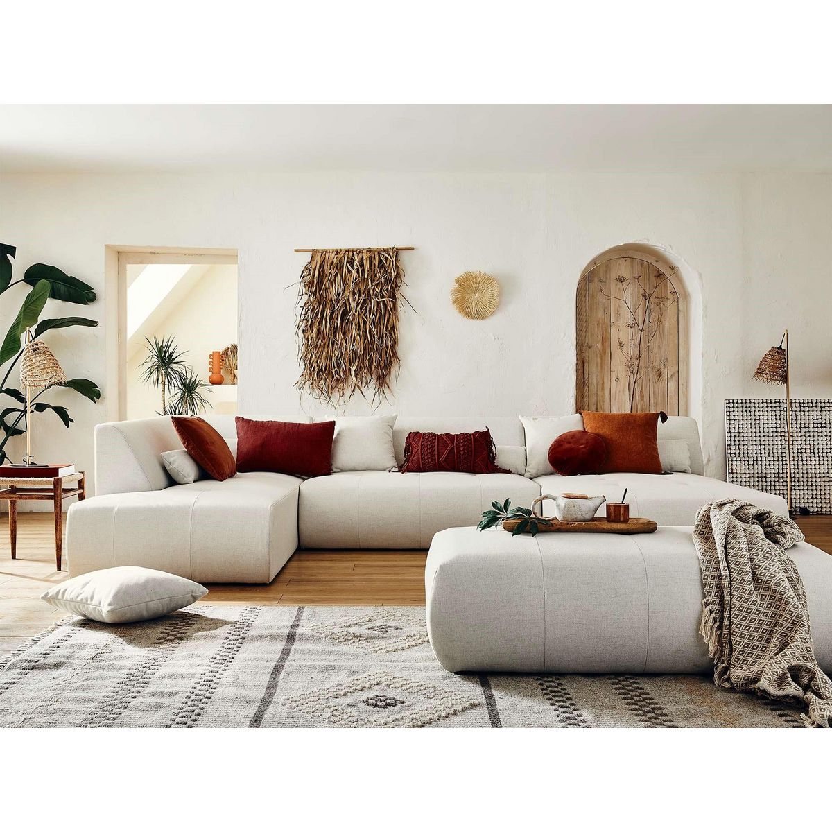 LISA DESIGN Onyx - canapé modulable panoramique d'angle gauche 7 places - en tissu