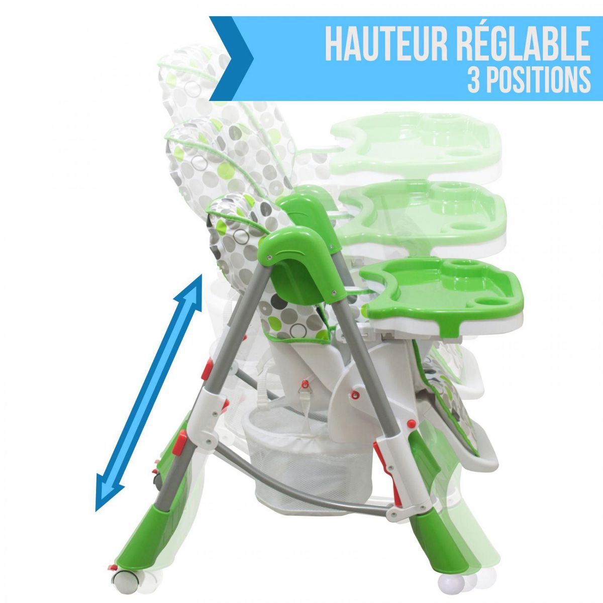 Monsieur Bébé Chaise haute bébé pliable réglable hauteur dossier tablette - Ptit