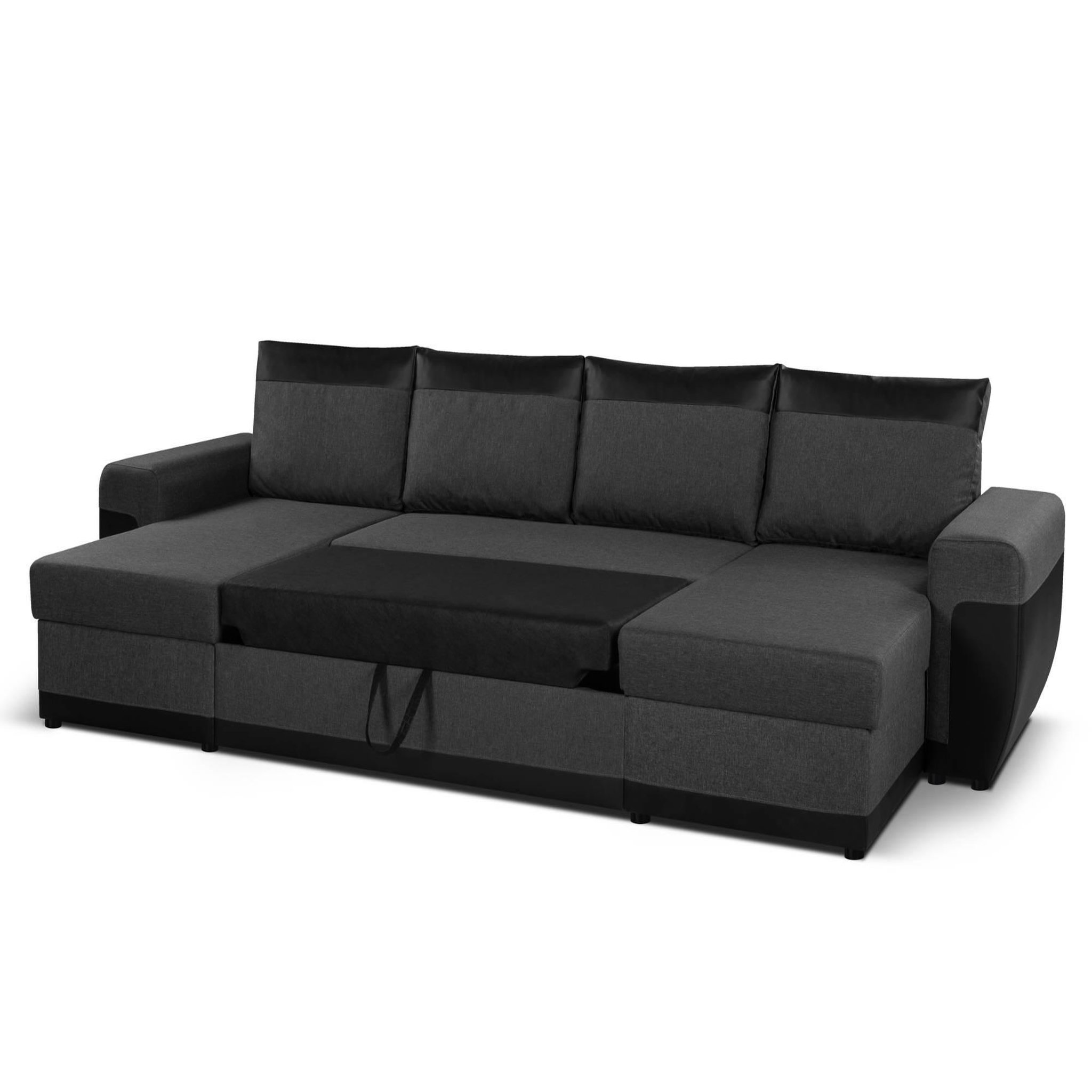 Voir la diapositive 3 : BEST MOBILIER Milan - canapé d'angle panoramique - convertible - 7 places - 2 coffres de rangement