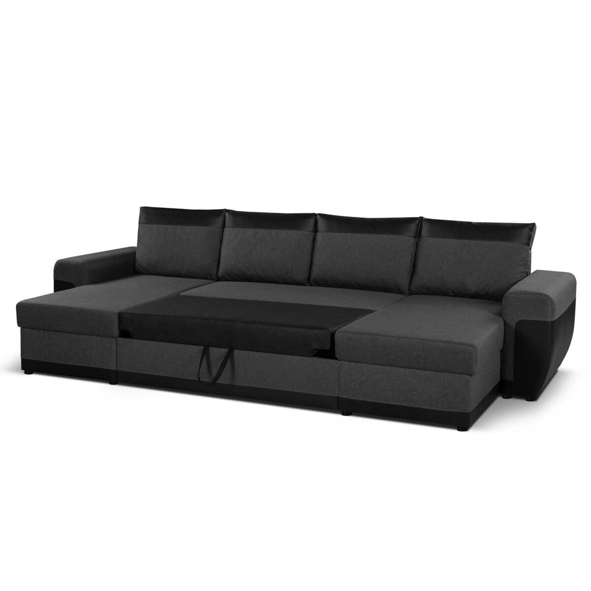 BEST MOBILIER Milan - canapé d'angle panoramique - convertible - 7 places - 2 coffres de rangement