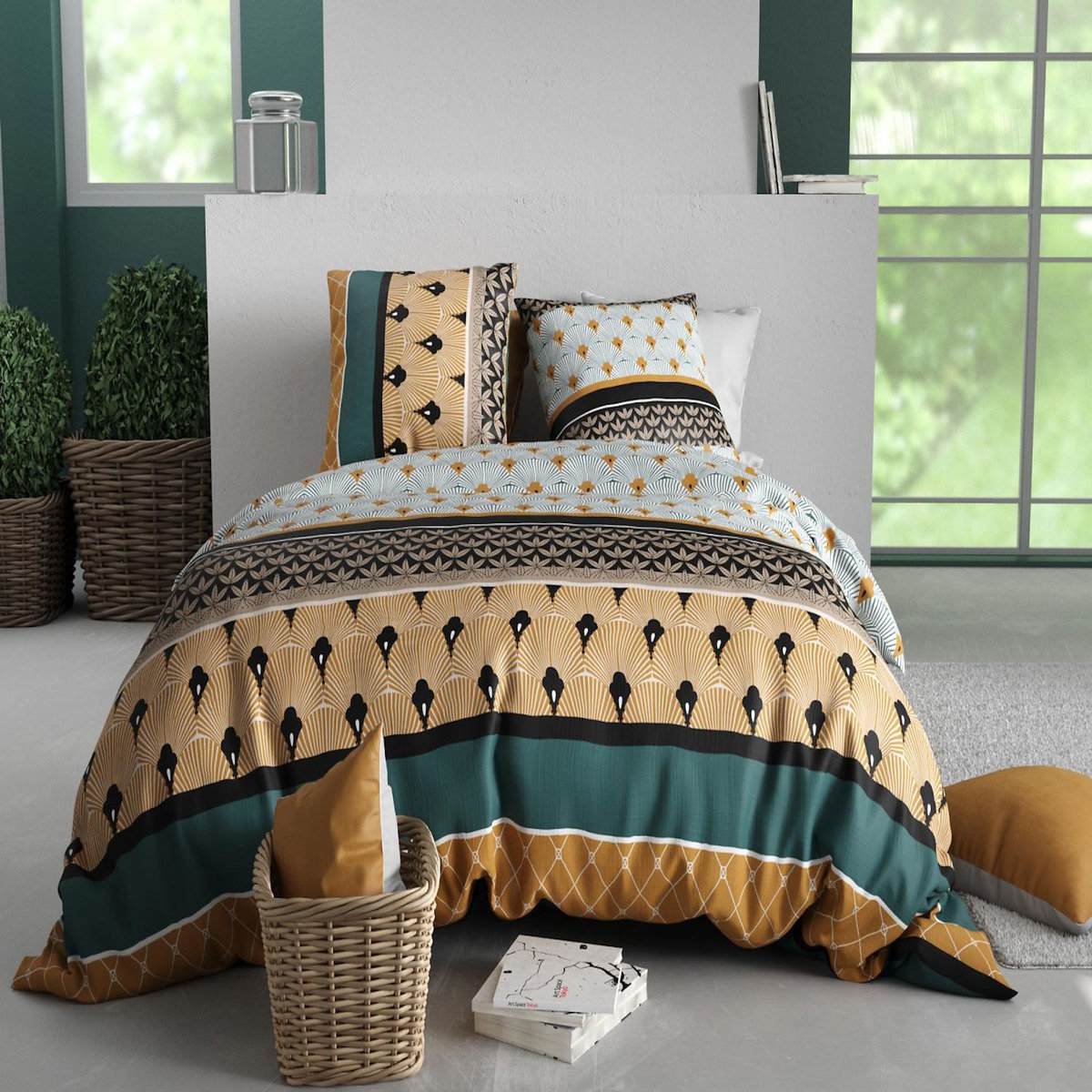 ATELIER DU COTON Parure housse de couette imprimée 100% coton 57fils PALUM