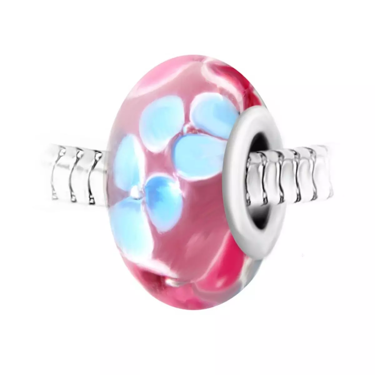 SC CRYSTAL Charm perle rose fleurs verre décoré main et acier par SC Crystal